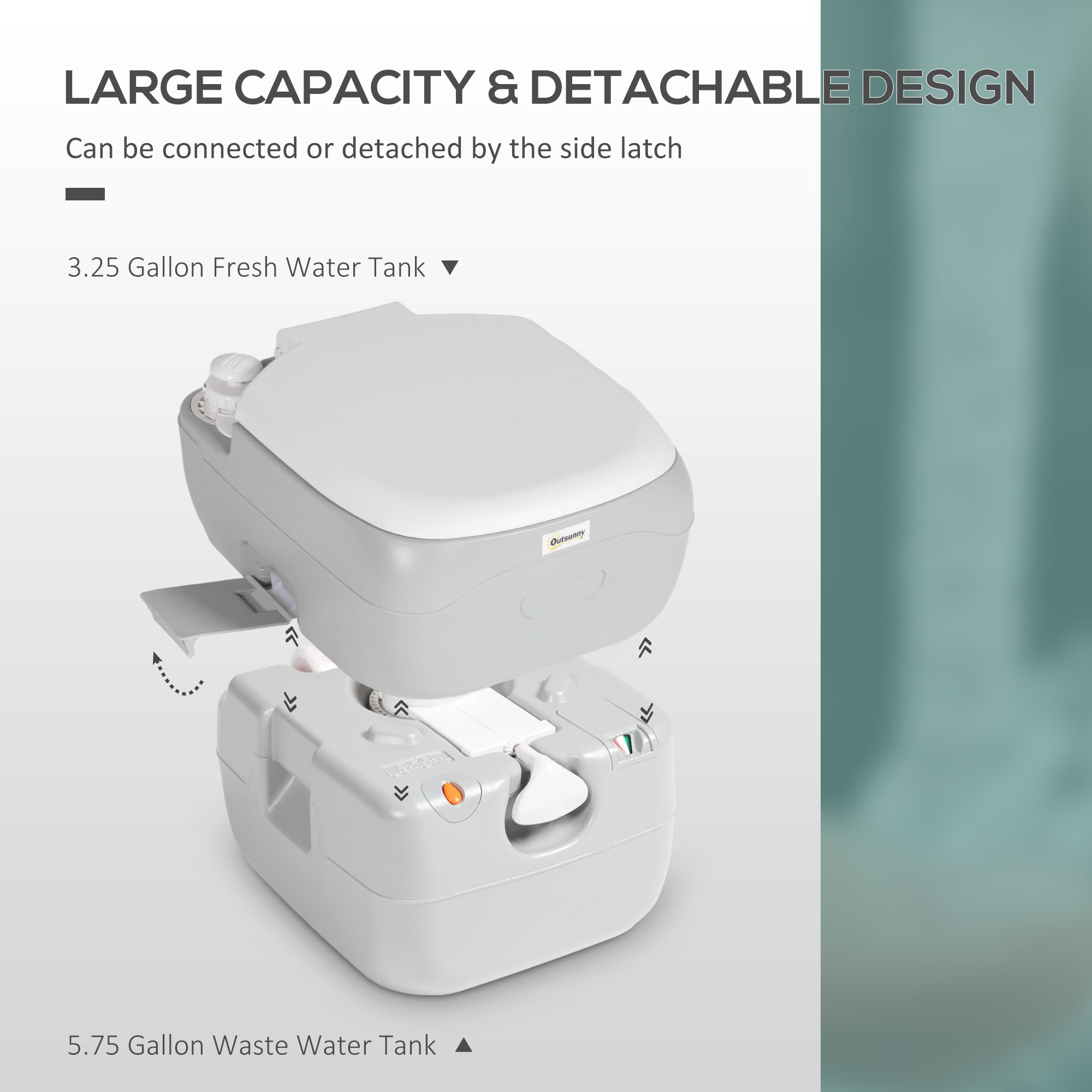Outsunny Portable Toilet for Adults, 22L Camping Toilet with Seat, Lid and Anti-Leak Handle Pump, Outdoor Travel Toilet with Detachable Tanks for Camping, Boating, Hiking, Travel, RV, Grey - North Peak Garden Furniture