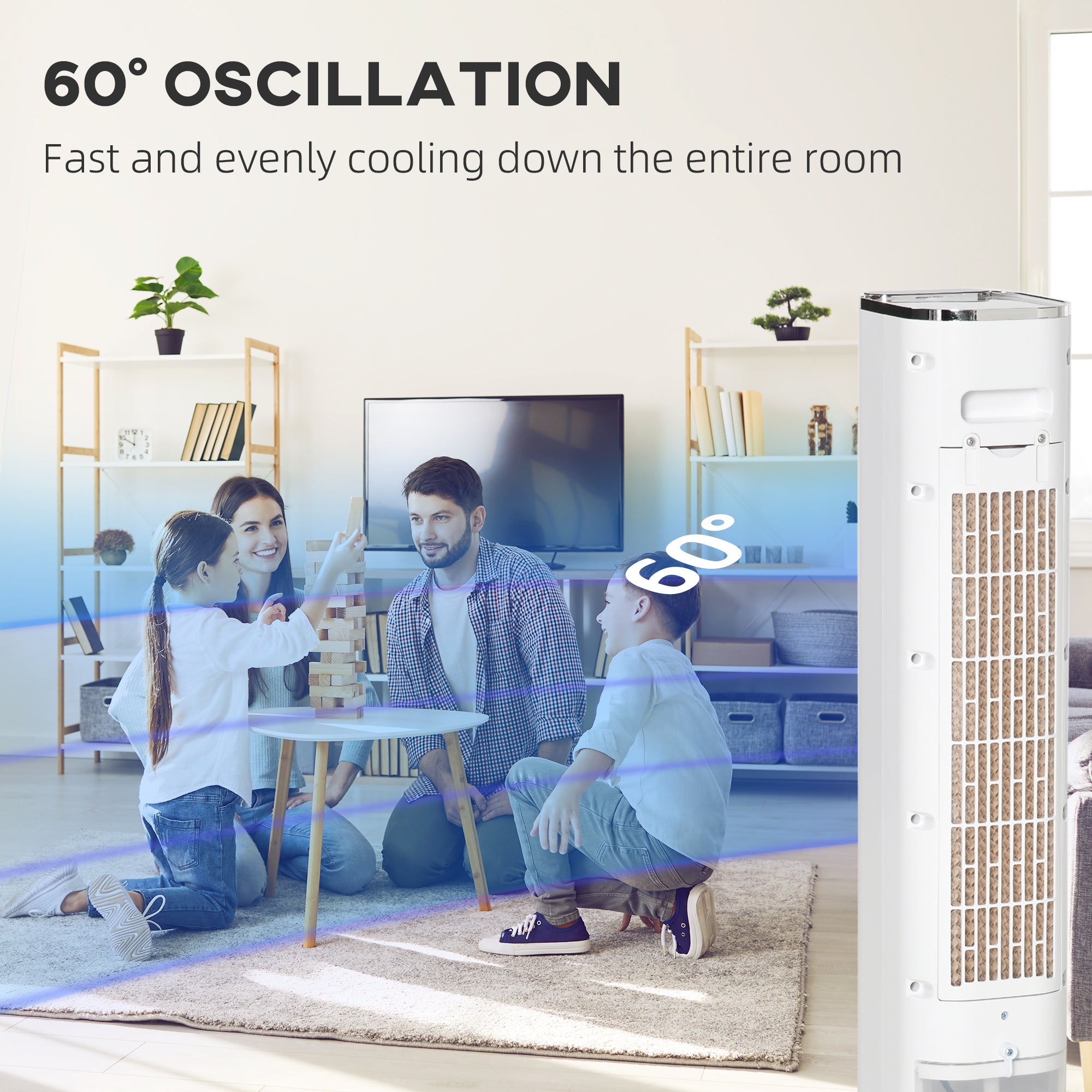 HOMCOM Portable Air Cooler, 6L Tank Humidifier Evaporative Ice Cooling Fan Water Conditioner Unit with 3 Modes, 3 Speed, Remote, Timer, Oscillating for Home Bedroom, White - North Peak Garden Furniture