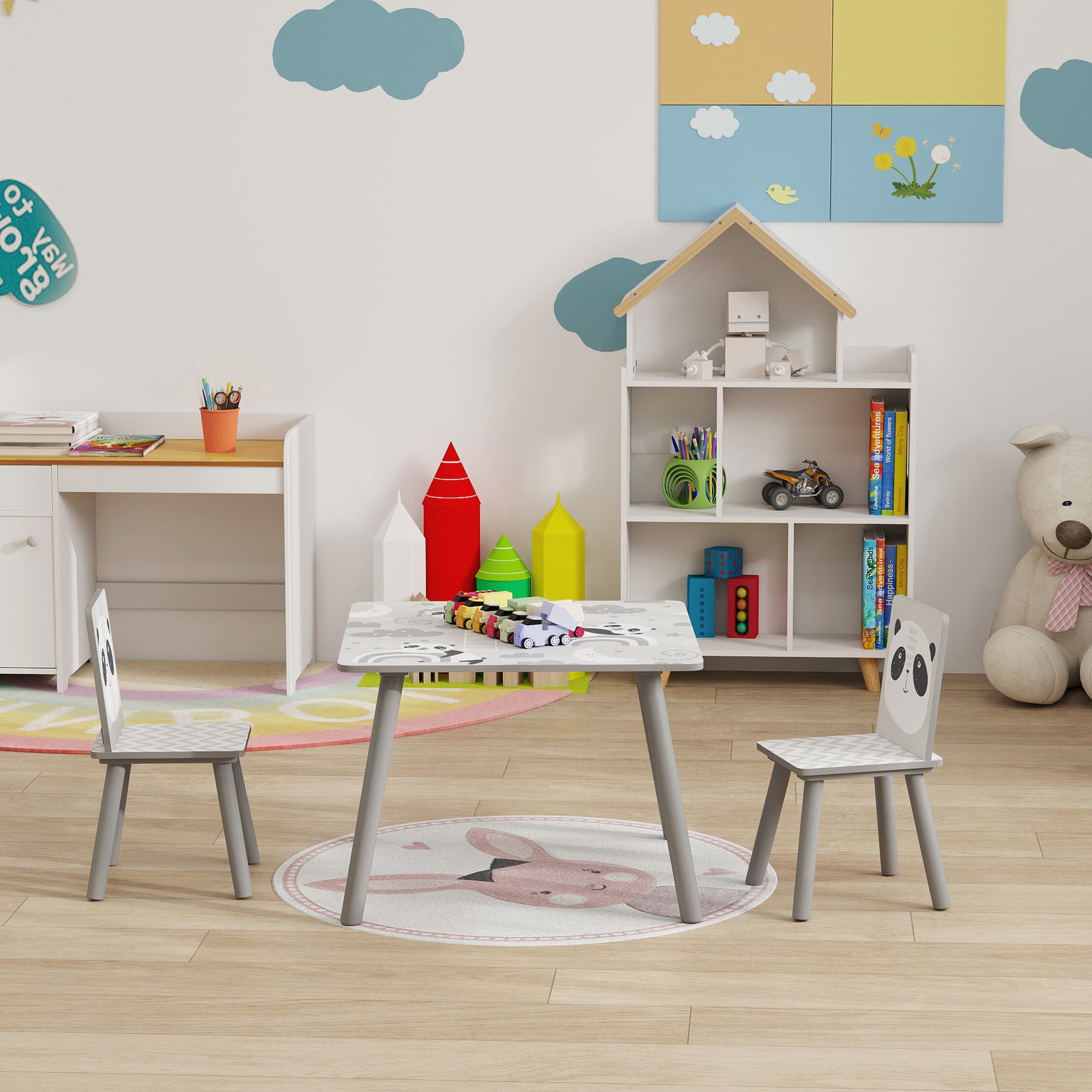 ZONEKIZ Kids Table and Chair Set, Toddler Table with 2 Chairs, Toddler Furniture Set, for Ages 3-8 Years - Grey - North Peak Garden Furniture