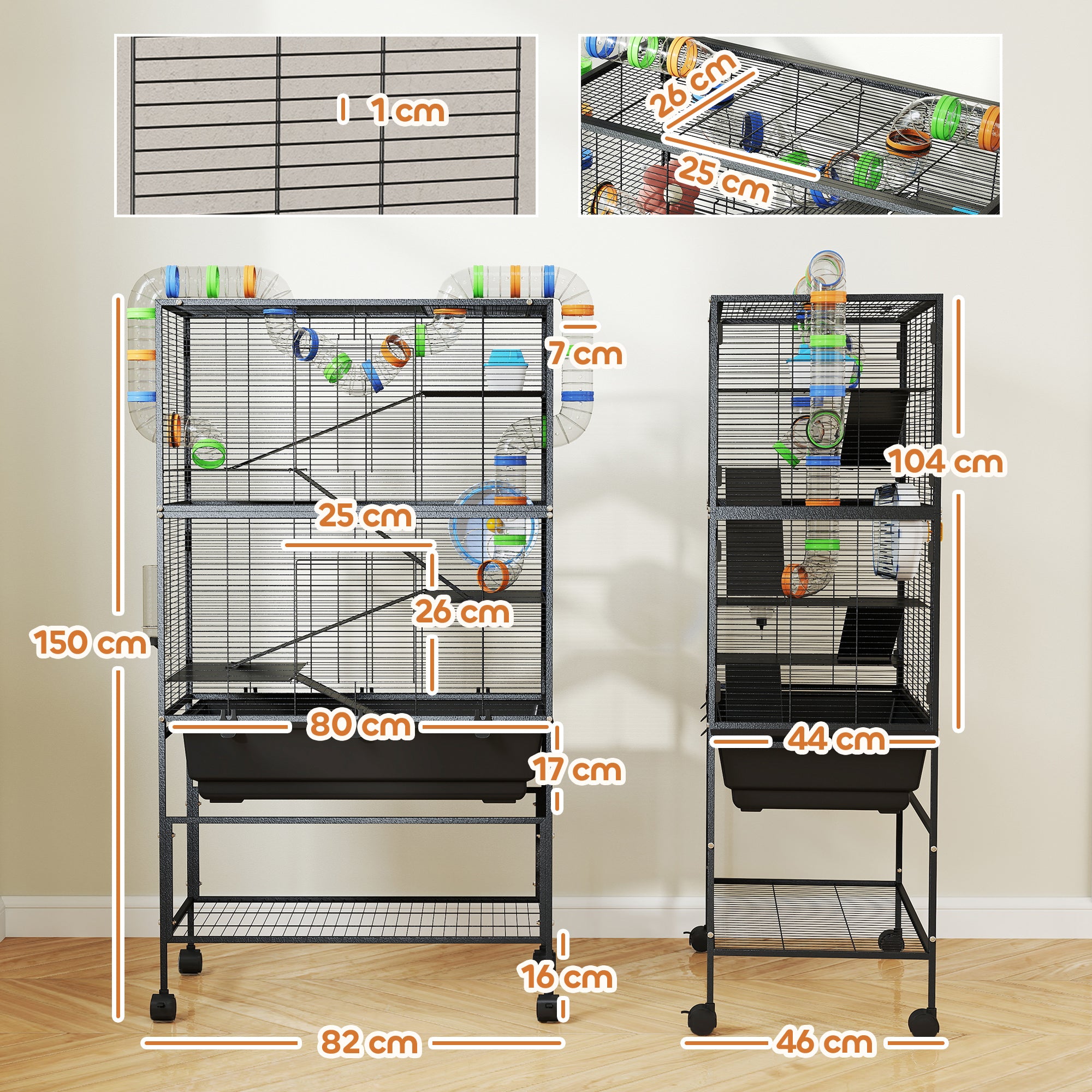 PawHut 5 Tier Large Hamster Cage on Wheels with 17 cm Deep Tray, Storage Shelf for Syrian, Gerbil, Rats - North Peak Garden Furniture
