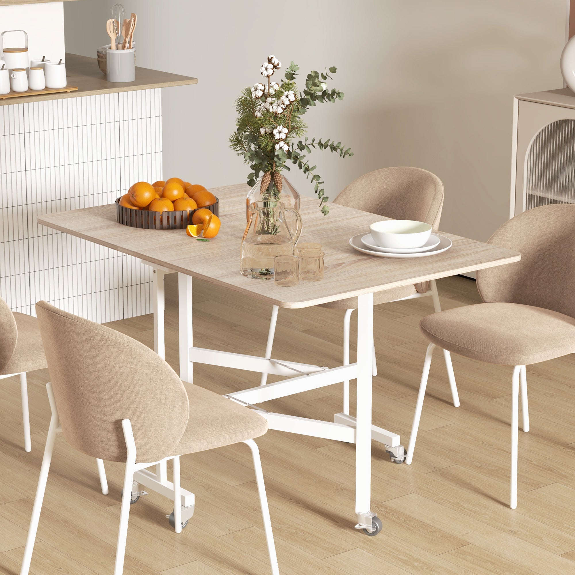 HOMCOM 4-6 Person Drop Leaf Dining Table - Wood-Effect - North Peak Garden Furniture