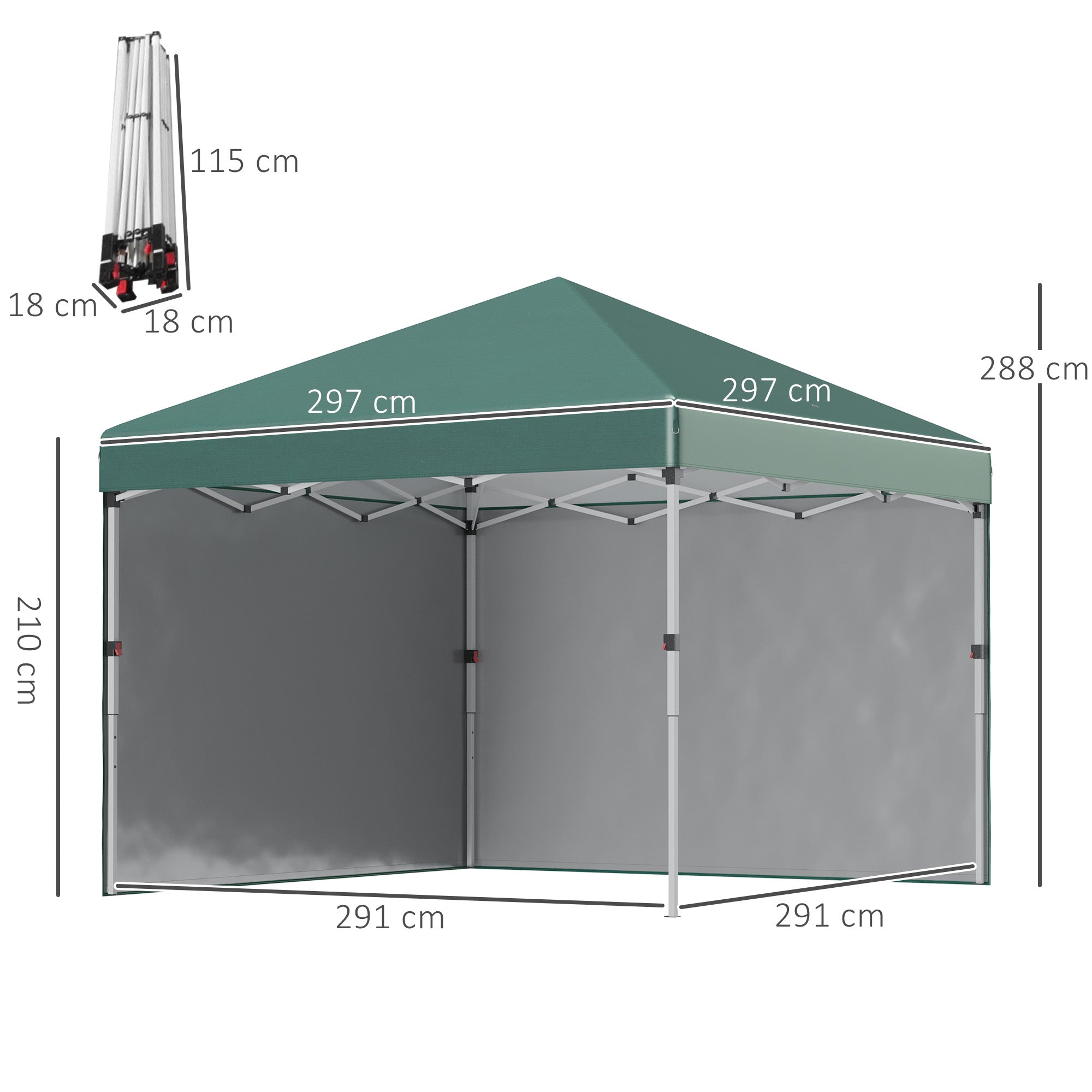 Outsunny 3 x 3 (M) Pop Up Gazebo, UPF 30+ with 2 Sidewalls, Leg Weight Bags and Wheeled Bag, Height Adjustable Party Tent Event Shelter for Garden, Patio, Green - North Peak Garden Furniture