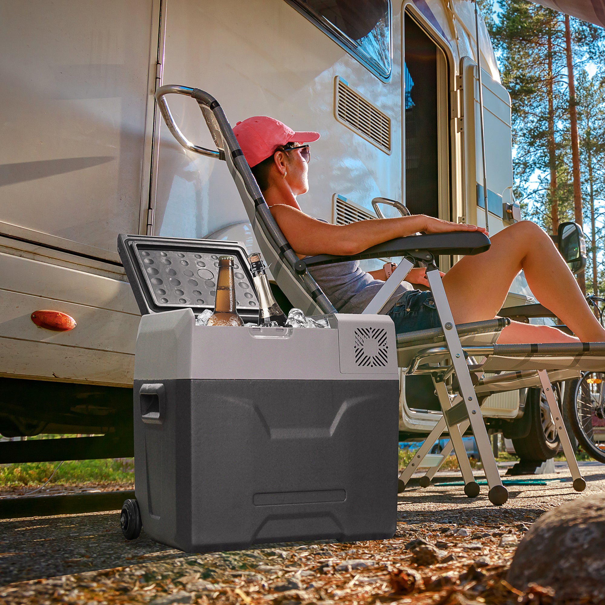 HOMCOM Car Refrigerator, Portable 12/24V 50 Litre Compressor Fridge Freezer, Electric Cooler Box for Camping, Travel, Picnic, Down to -20℃ - North Peak Garden Furniture