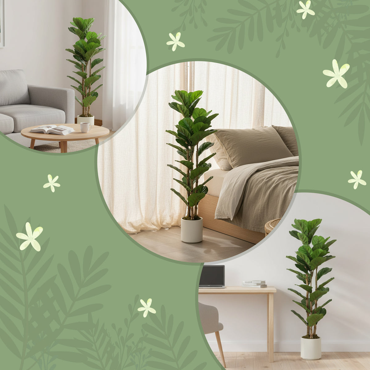 HOMCOM 120cm Artificial Fiddle Leaf Fig Tree - Green