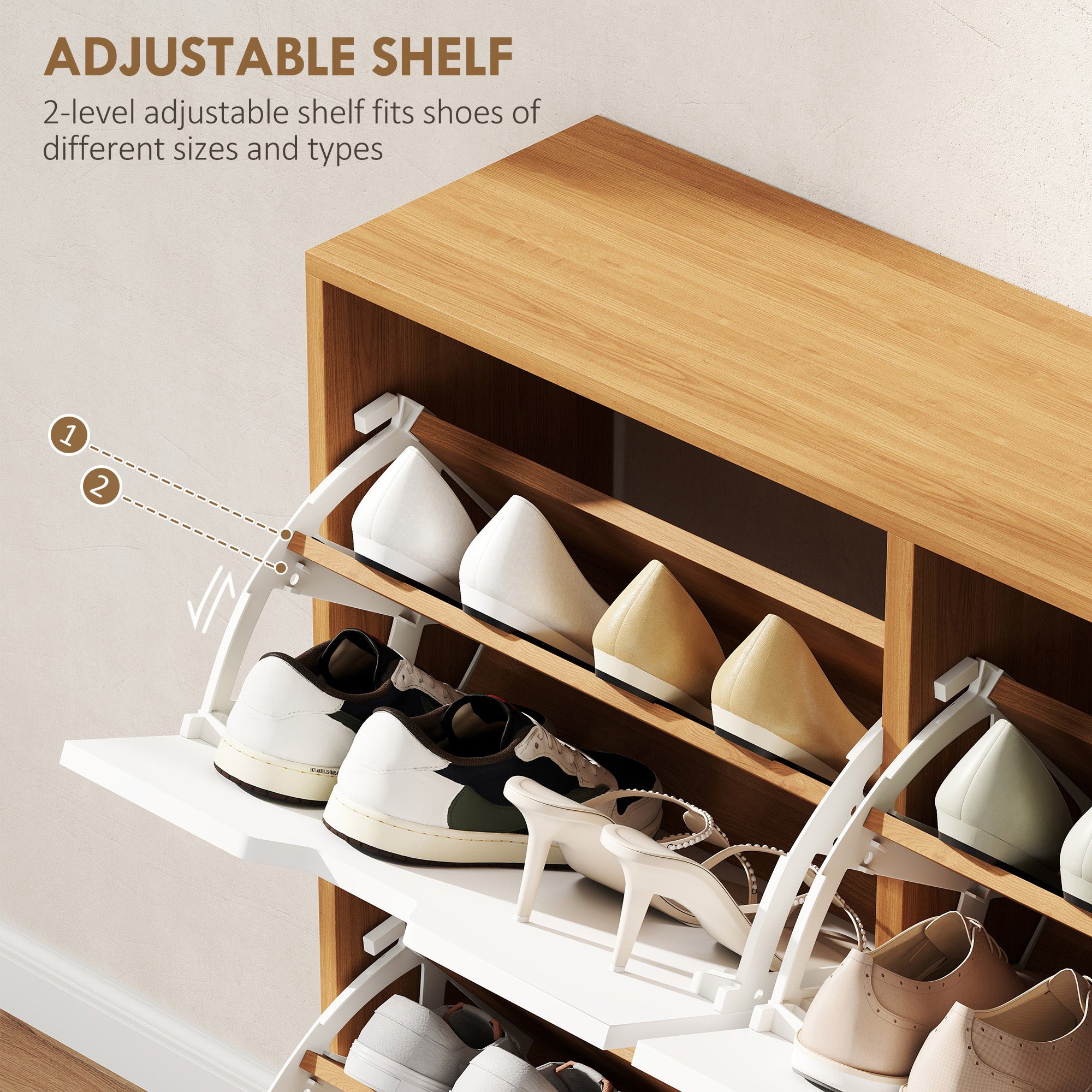 HOMCOM Shoe Storage Cabinet, 4 Flip Drawers, Shoe Organizer for 16 Pairs of Shoes, Natural