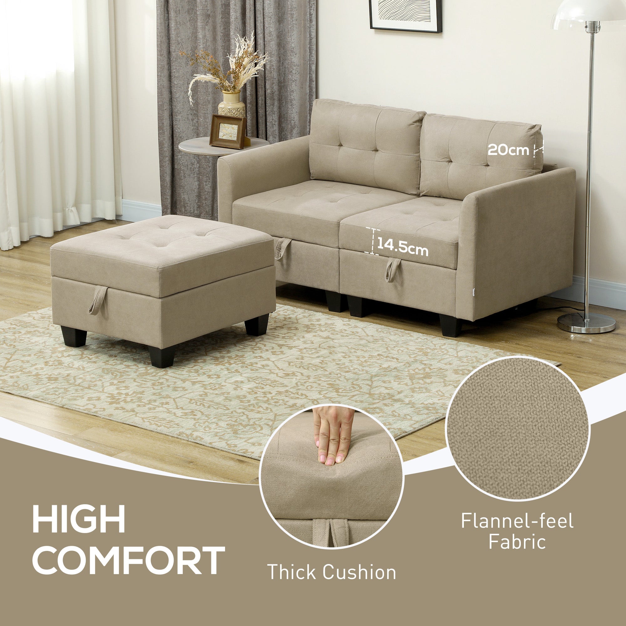 HOMCOM 'L' Shape Modular Storage Sofa - Light Brown - North Peak Garden Furniture