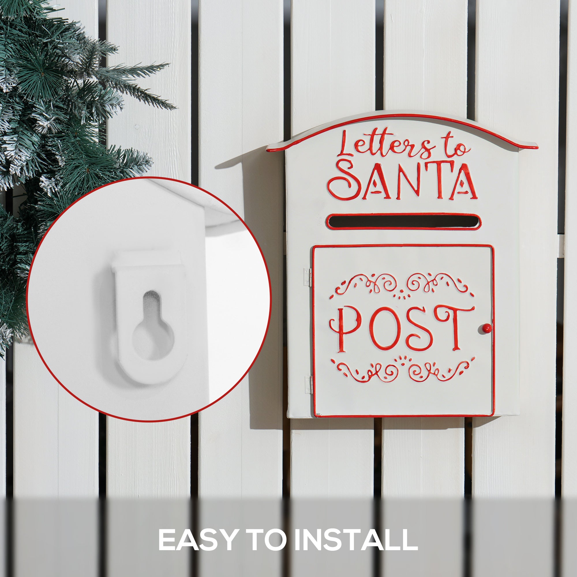 HOMCOM A5 Christmas Letter Postbox - White/Red - North Peak Garden Furniture