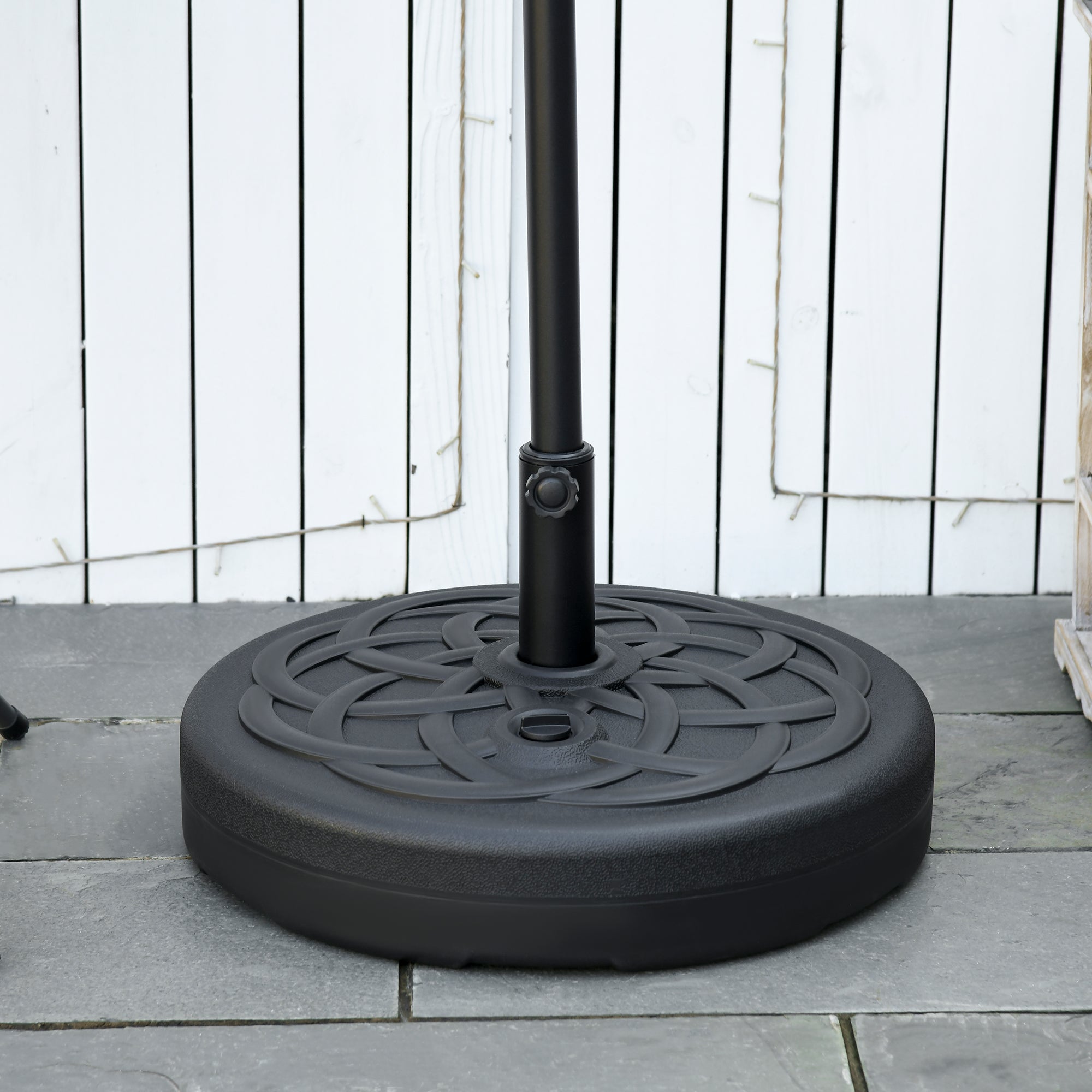 Outsunny Garden Parasol Base Holder, Outdoor Market Umbrella Stand Weight with Built-In Handle, 25kg Water or 35kg Sand Filled, Black - North Peak Garden Furniture