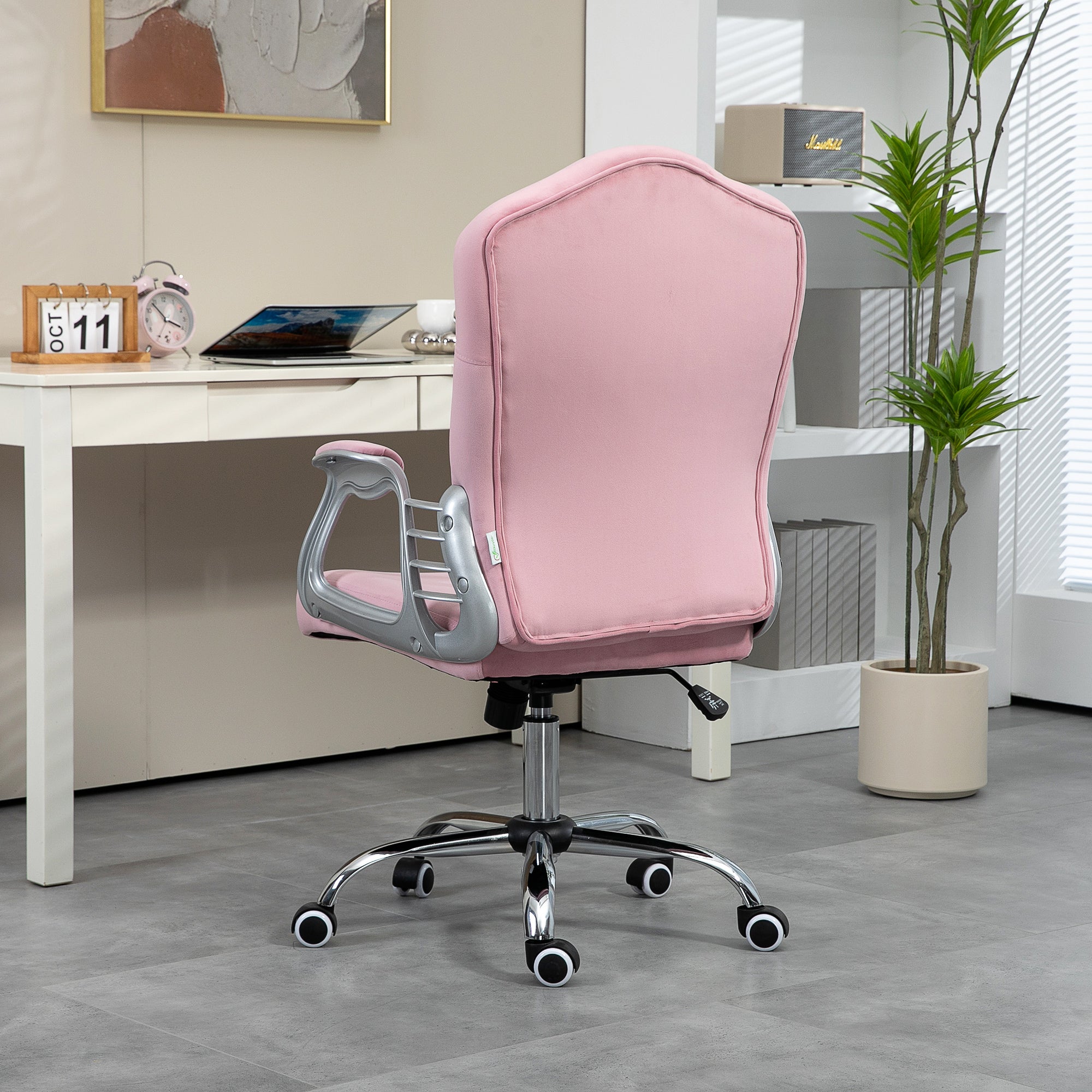 Vinsetto Velvet-Feel Work Chair, with Diamante Back - Pink - North Peak Garden Furniture