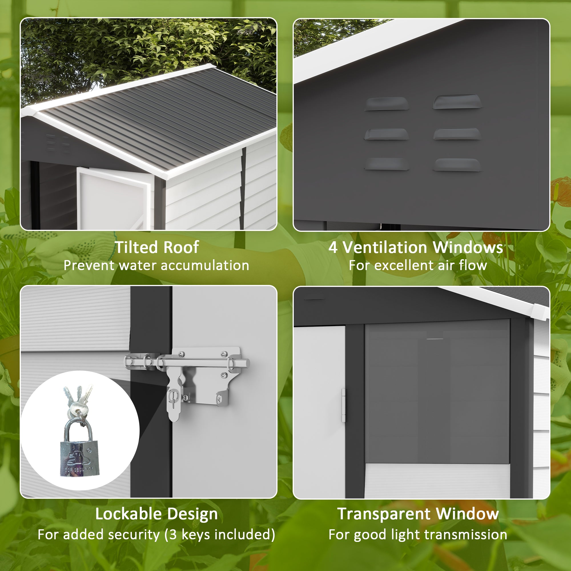 Outsunny 9x 6FT Metal Outdoor Garden Shed, Galvanised Tool Storage Shed w/ Sloped Roof, Lockable Door for Patio Lawn, Dark Grey - North Peak Garden Furniture