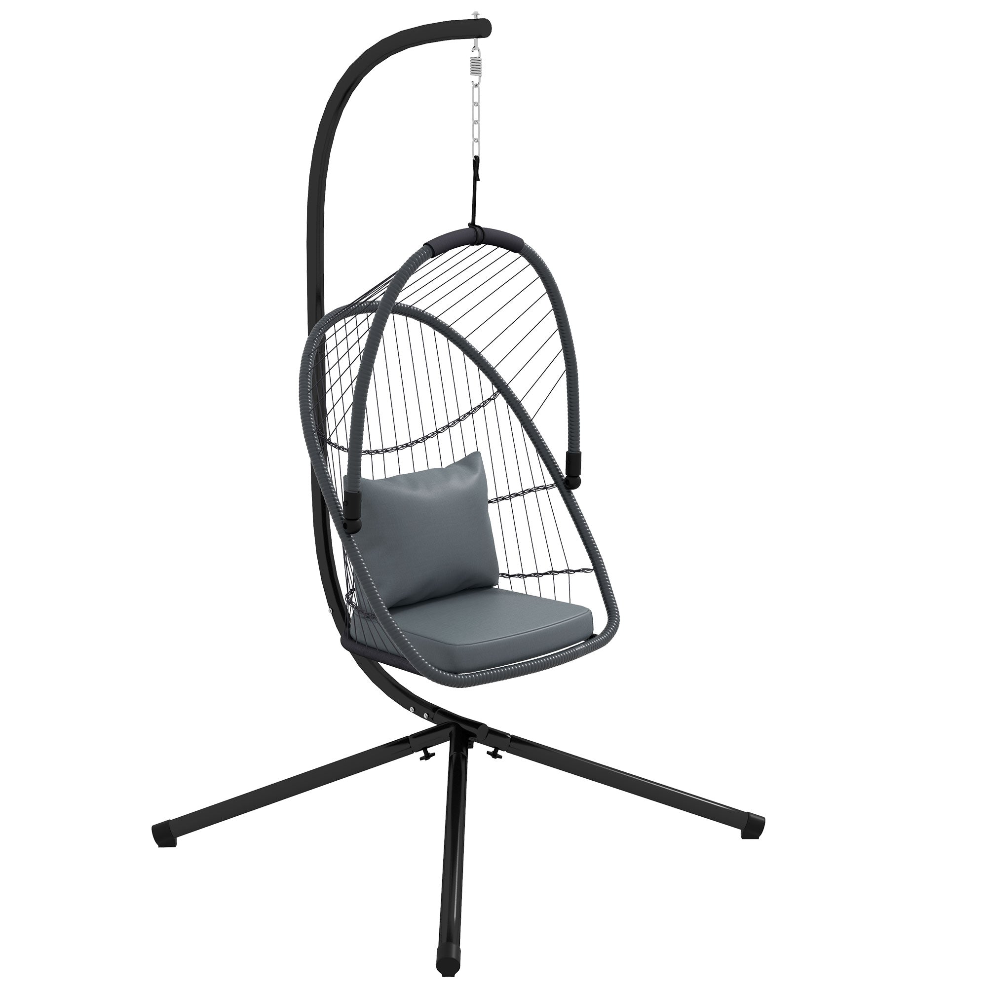 Outsunny Single Egg Chair, with Steel Frame Stand - Grey - North Peak Garden Furniture