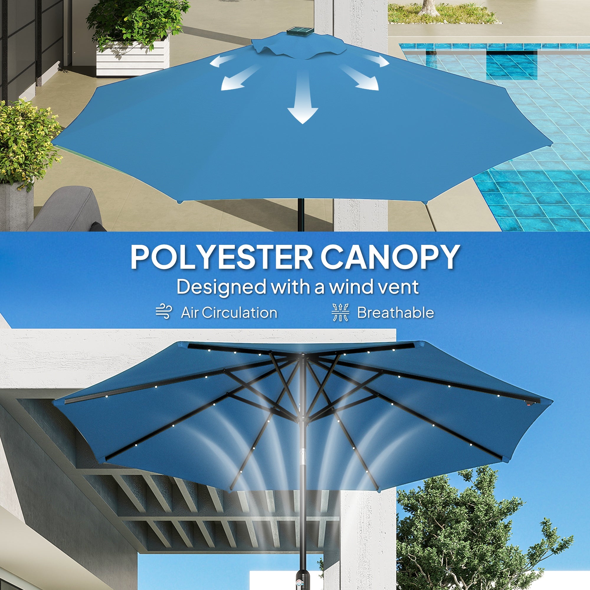 Outsunny 2.7m LED Light Parasol Umbrella - Blue - North Peak Garden Furniture