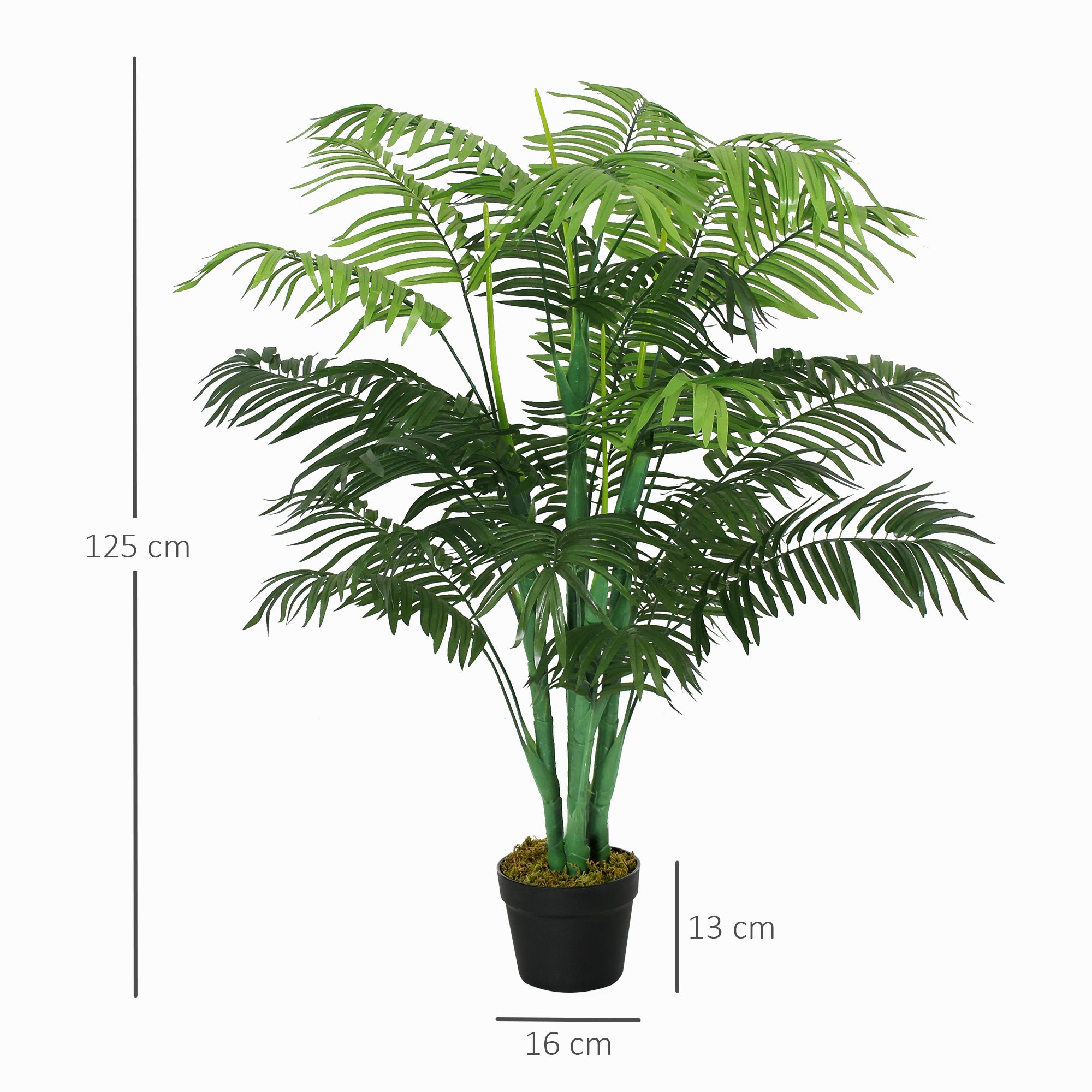 Outsunny Artificial Palm Tree, 125cm/4FT, Decorative Fake Plant with 18 Leaves, Nursery Pot, Plastic for Indoor Outdoor, Green