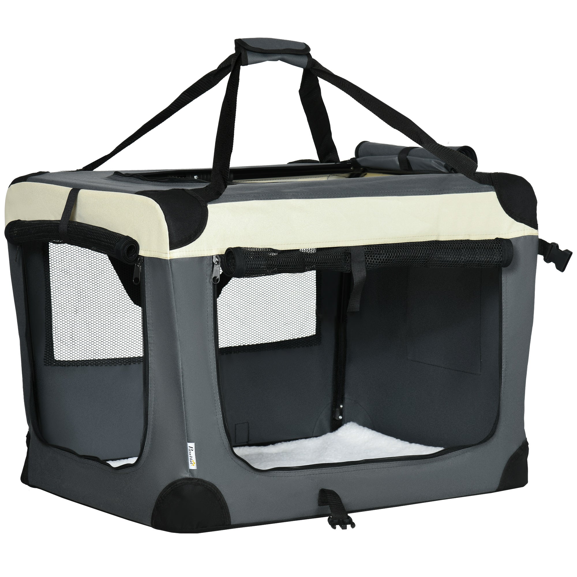 PawHut 70cm Foldable Pet Carrier, with Cushion, for Small Dogs and Cats - Grey - North Peak Garden Furniture