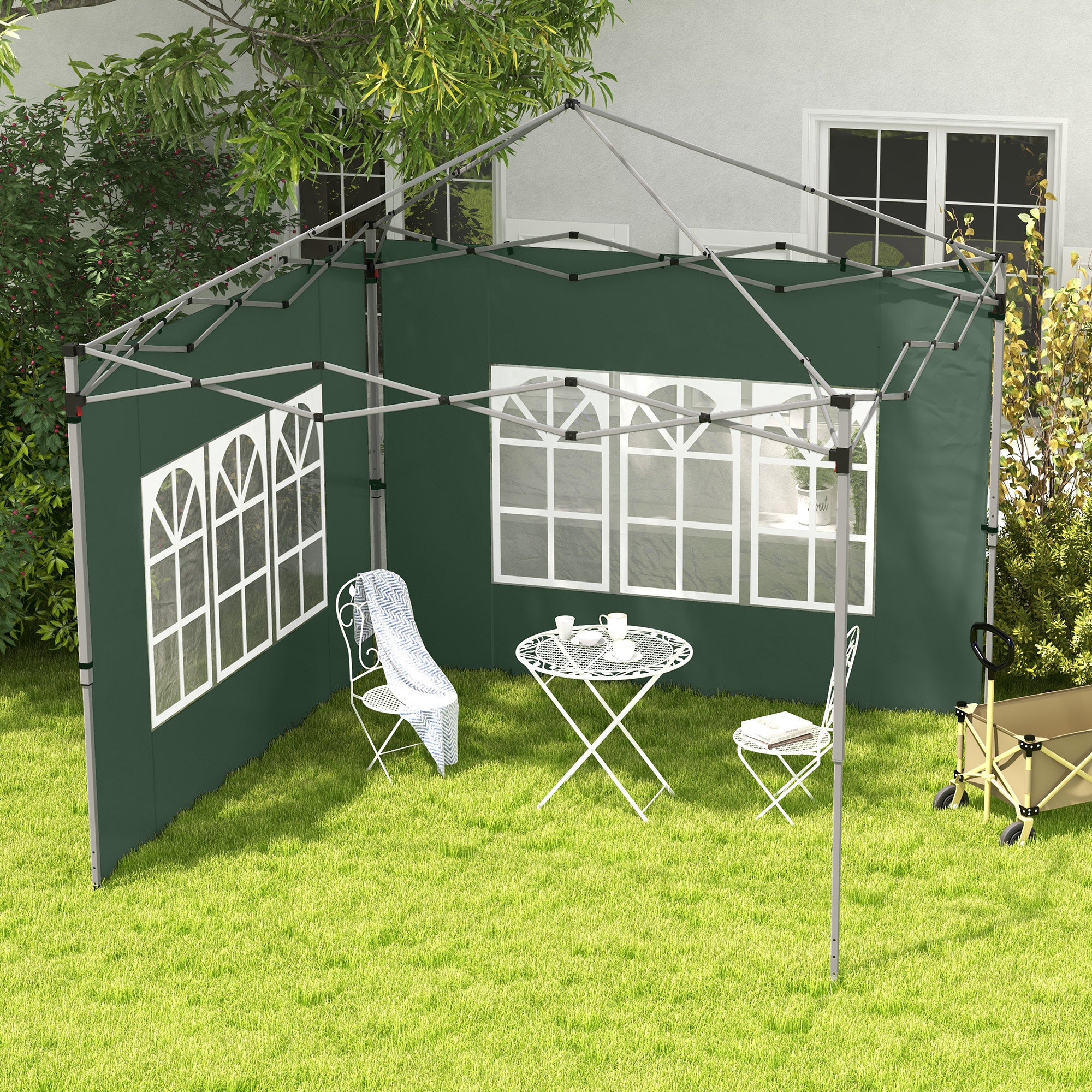 Outsunny Gazebo Side Panels, Sides Replacement with Window for 3x3(m) or 3x4m Pop Up Gazebo, 2 Pack, Green - North Peak Garden Furniture