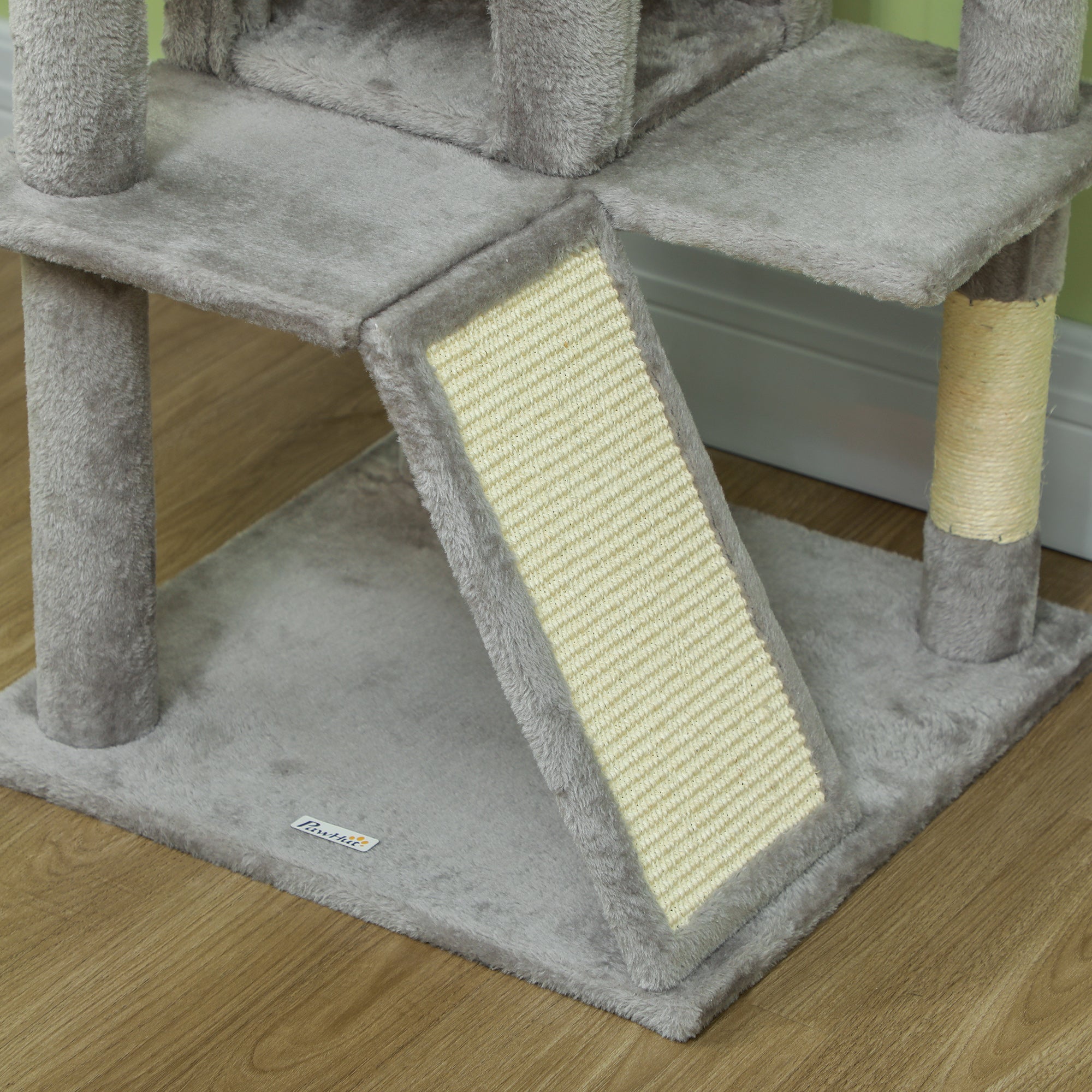 PawHut 138cm Cat Tree, Multi-Level Cat Tower with Scratching Posts and Pad, Bed, Condos, Platforms, Toy Balls, Light Grey - North Peak Garden Furniture