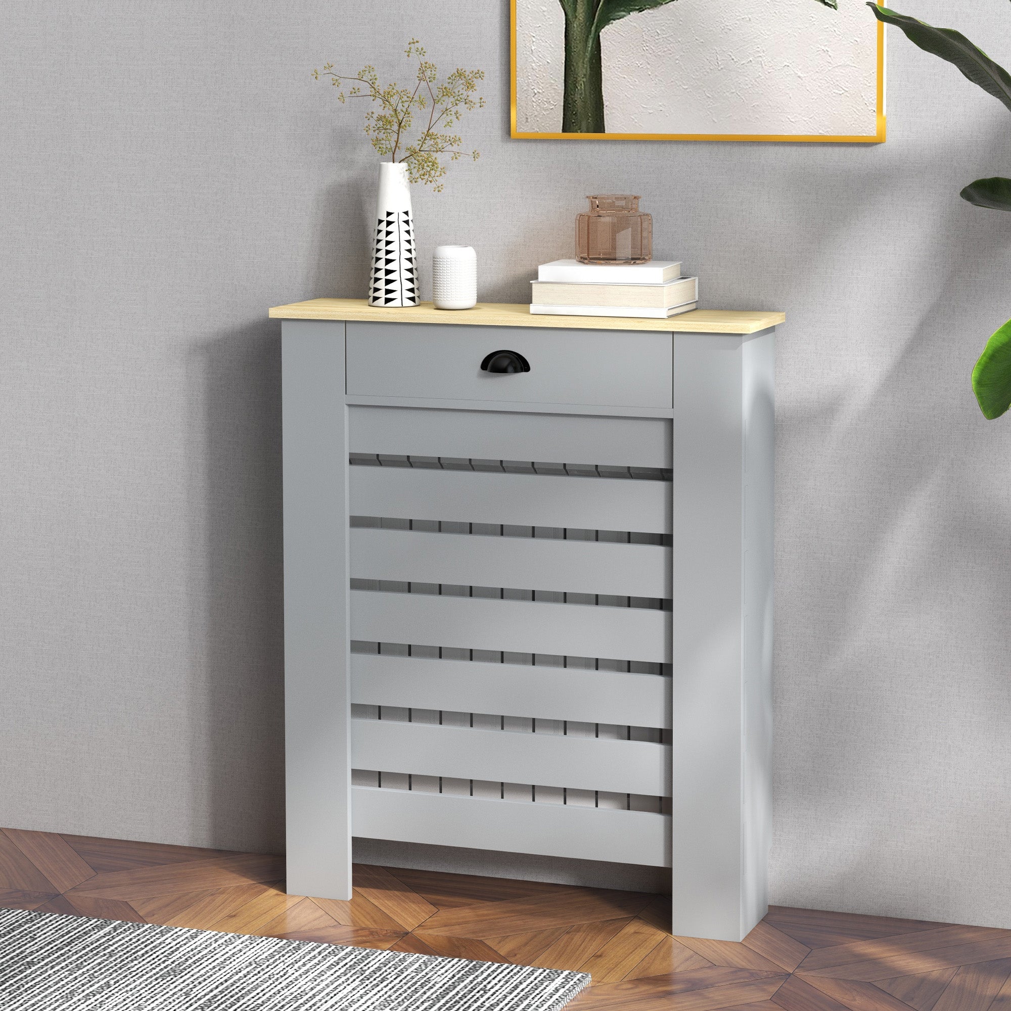 HOMCOM 95.5H x 78Wcm Radiator Cover, with Drawer - Grey - North Peak Garden Furniture