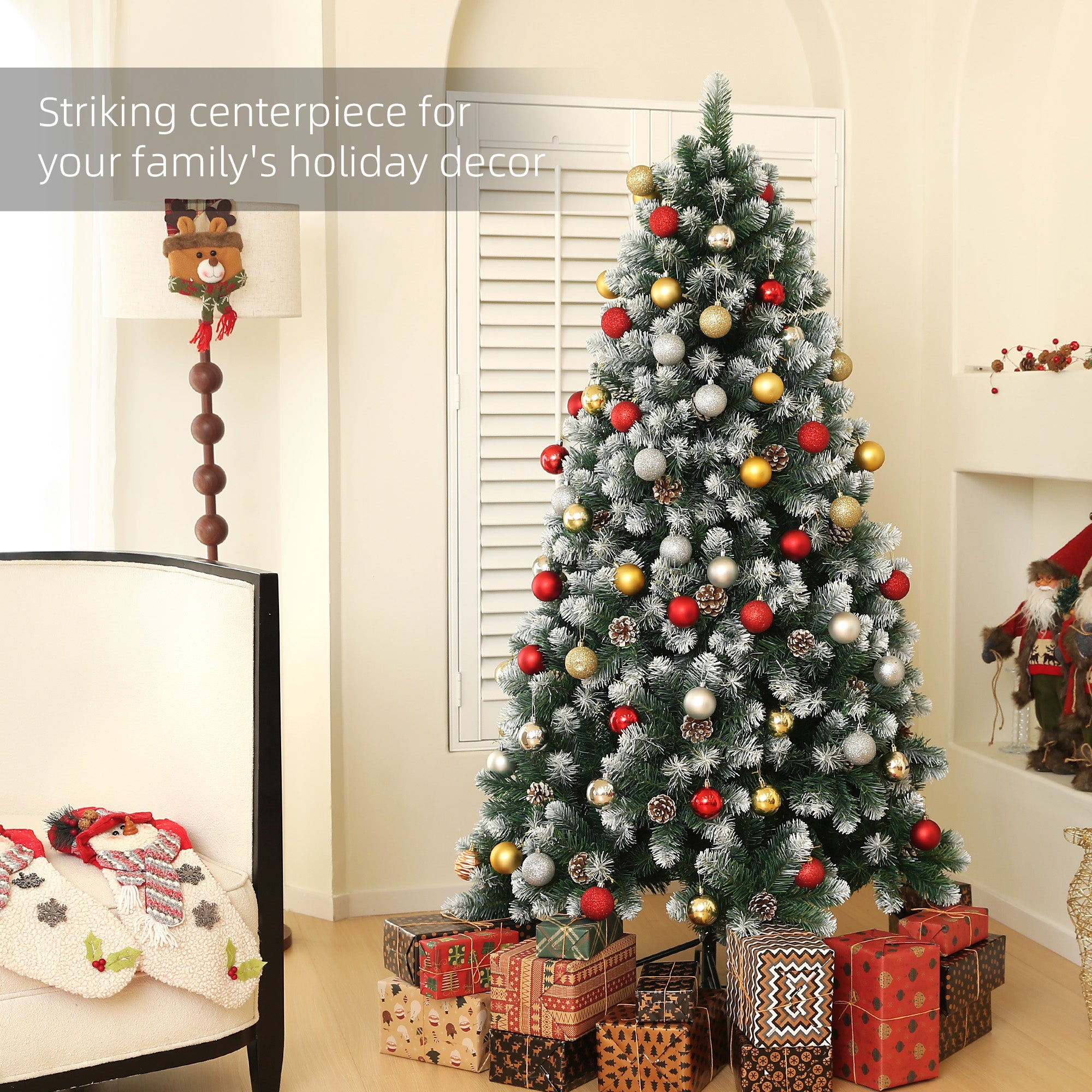 HOMCOM 6ft Snow-Dipped Artificial Pine Christmas Tree - North Peak Garden Furniture