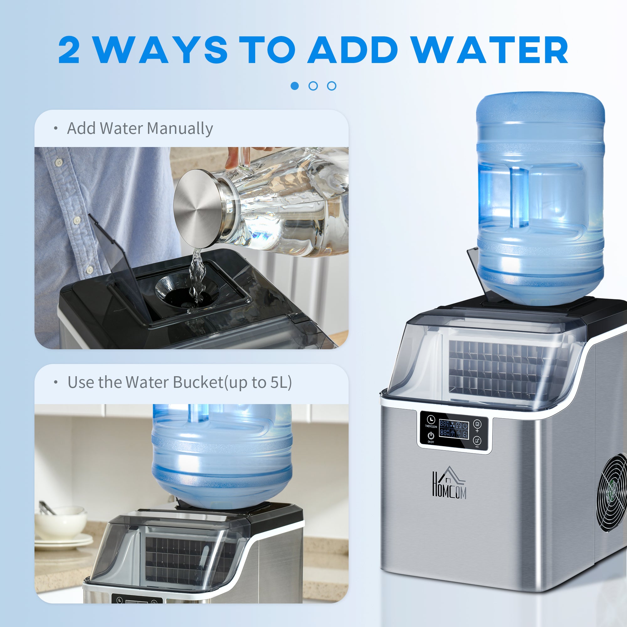 HOMCOM 3.2L Compact Ice Machine, with LCD Screen and Accessories - Silver-Tone - North Peak Garden Furniture
