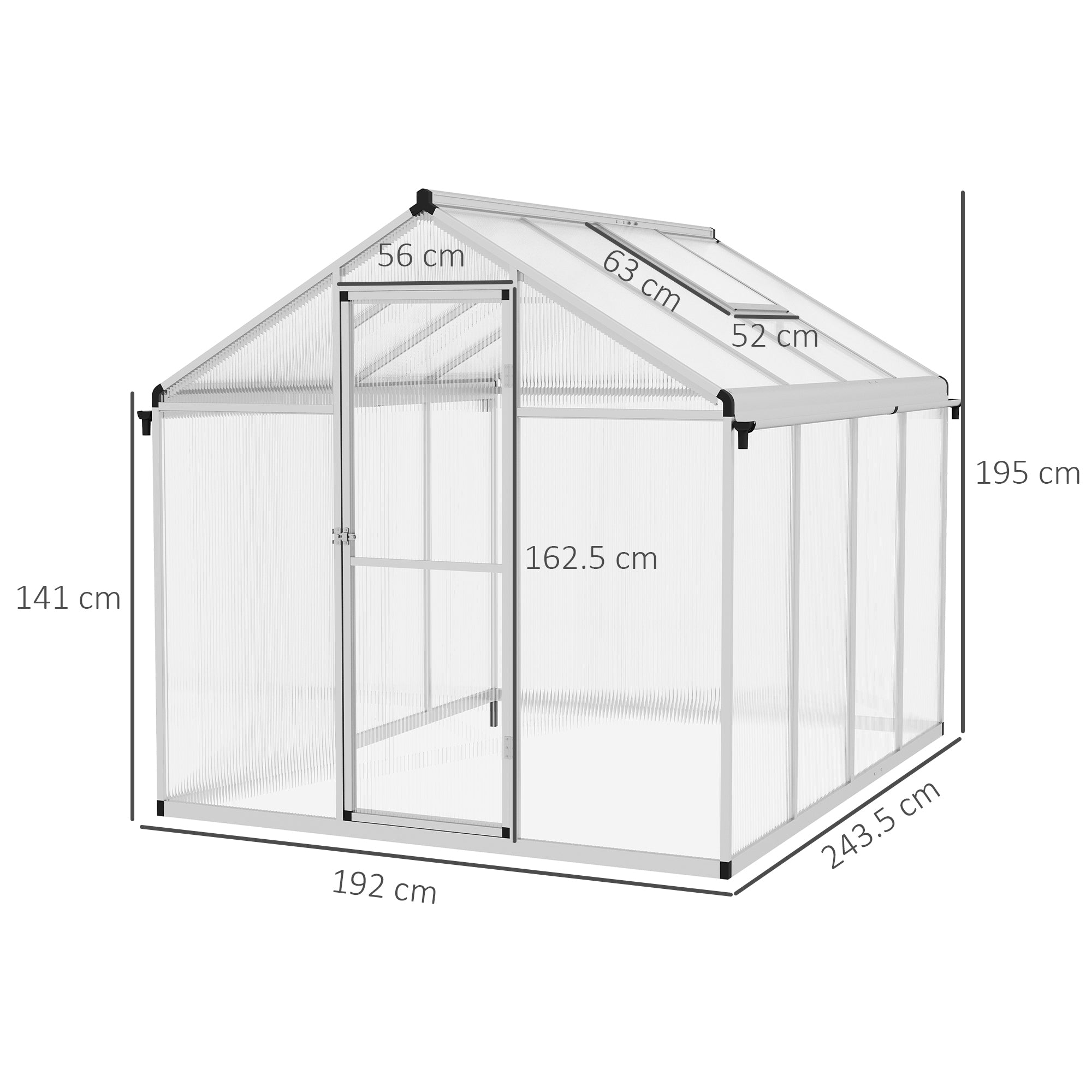 Outsunny 8 x 6ft Aluminium Frame Greenhouse, with Foundation - North Peak Garden Furniture