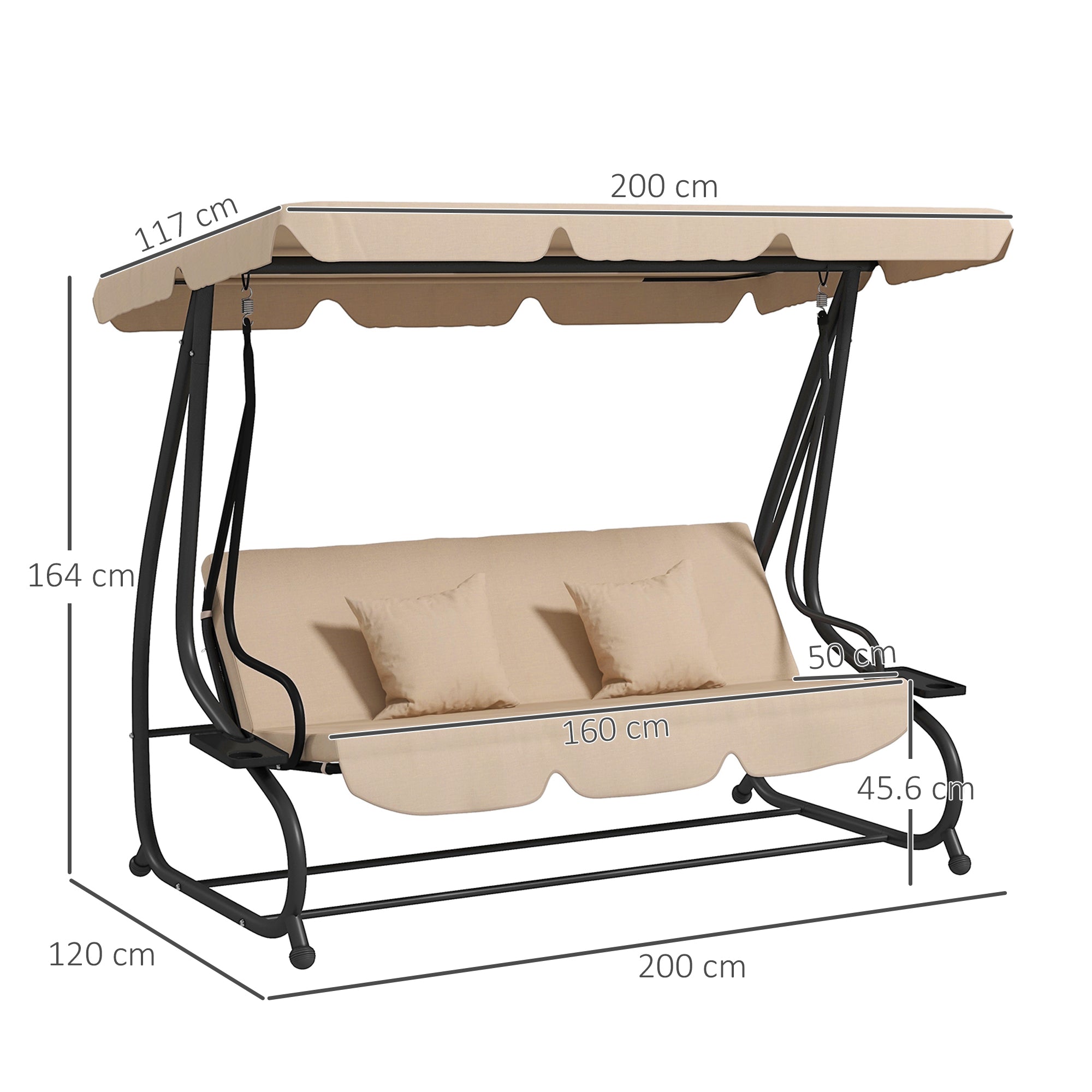 Outsunny Three-Person garden Swing Chair, with Adjustable Canopy - Light Brown