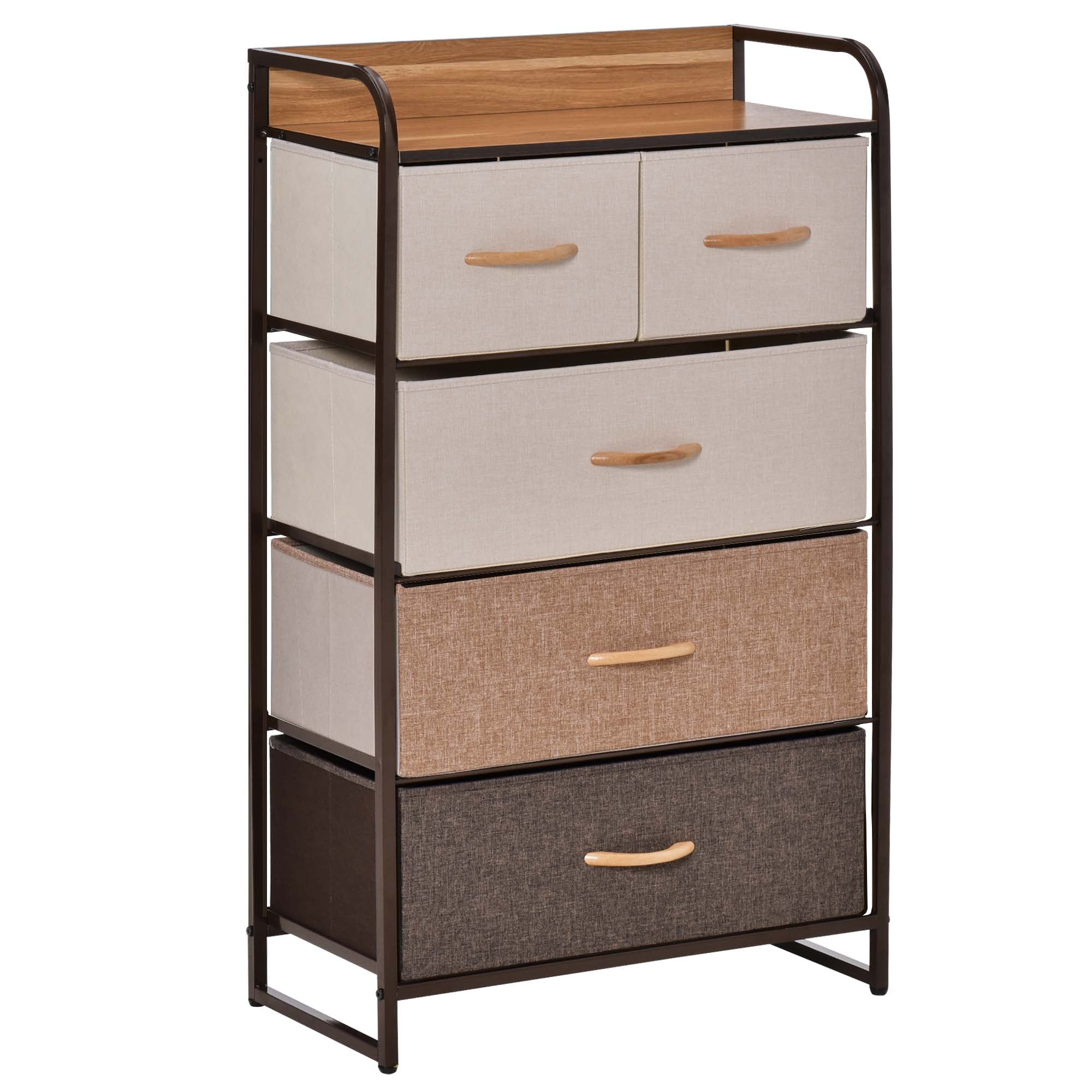HOMCOM 5-Drawer Dresser Tower 3-Tier Storage Organizer with Steel Frame Wooden Top for Bedroom Hallway Closets - North Peak Garden Furniture