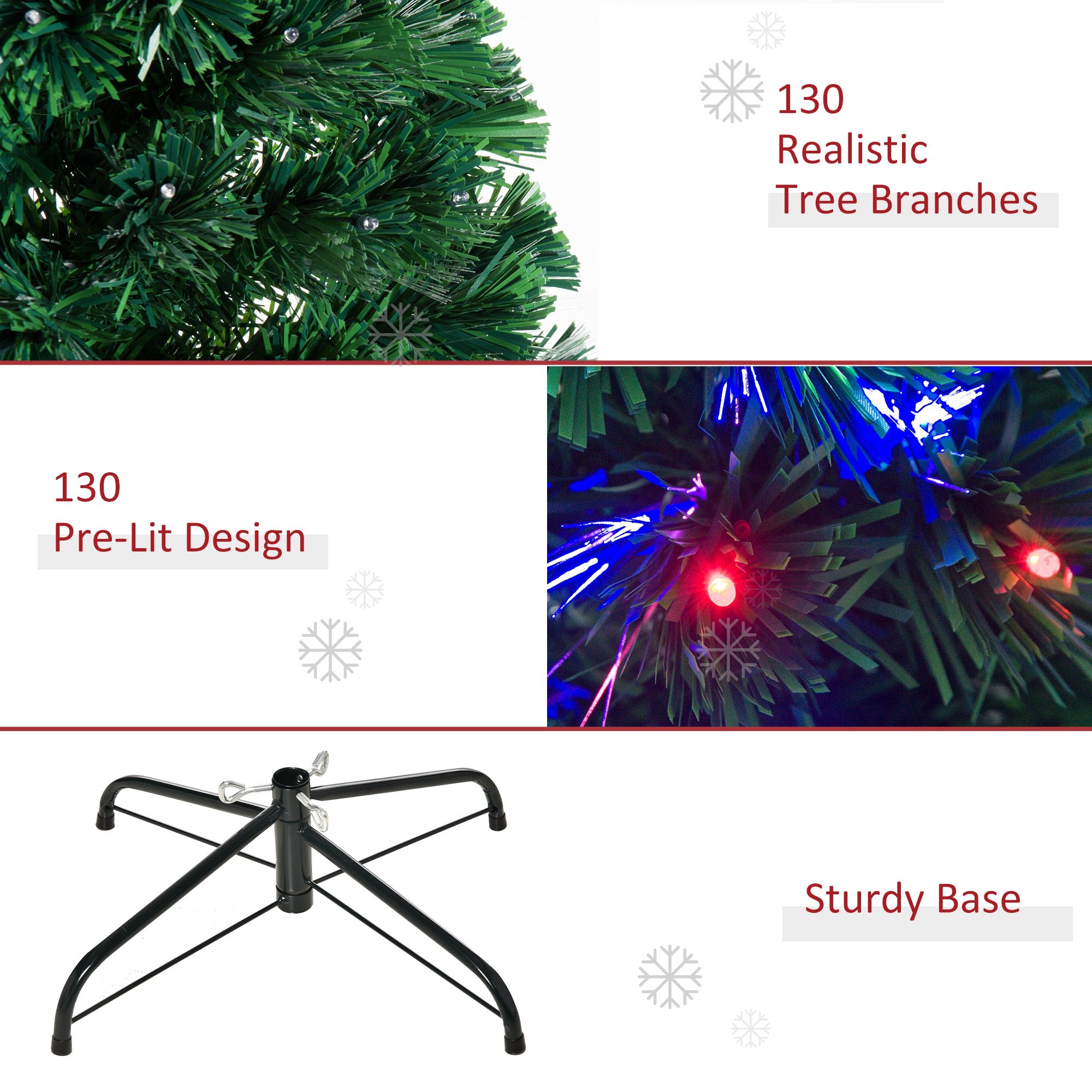 HOMCOM 4 Feet Prelit Artificial Christmas Tree with Multi-Coloured Fiber Optic LED Light, Holiday Home Xmas Decoration, Green - North Peak Garden Furniture