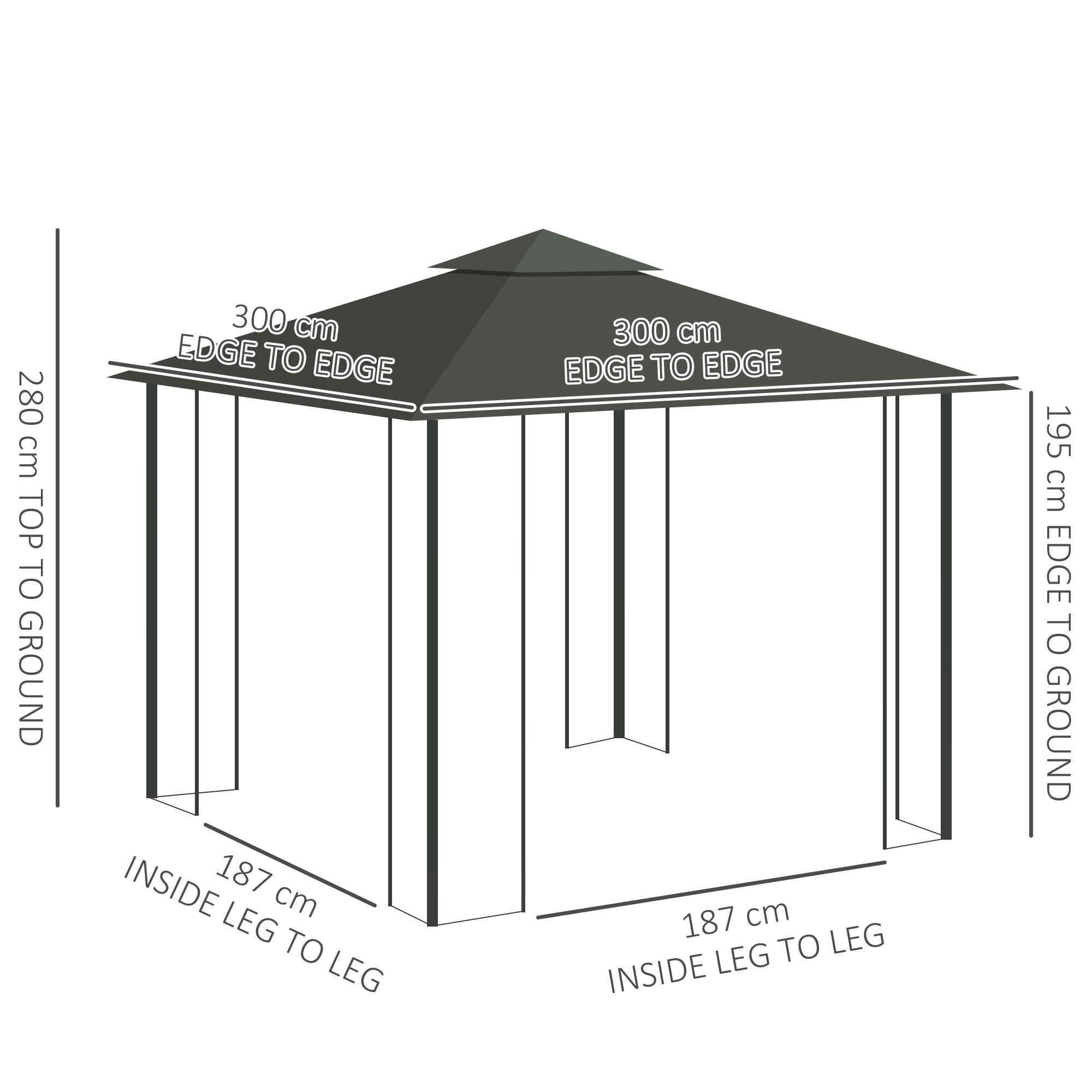 Outsunny 3 x 3(m) Steel Frame Double Roof Garden Gazebo - Grey - North Peak Garden Furniture