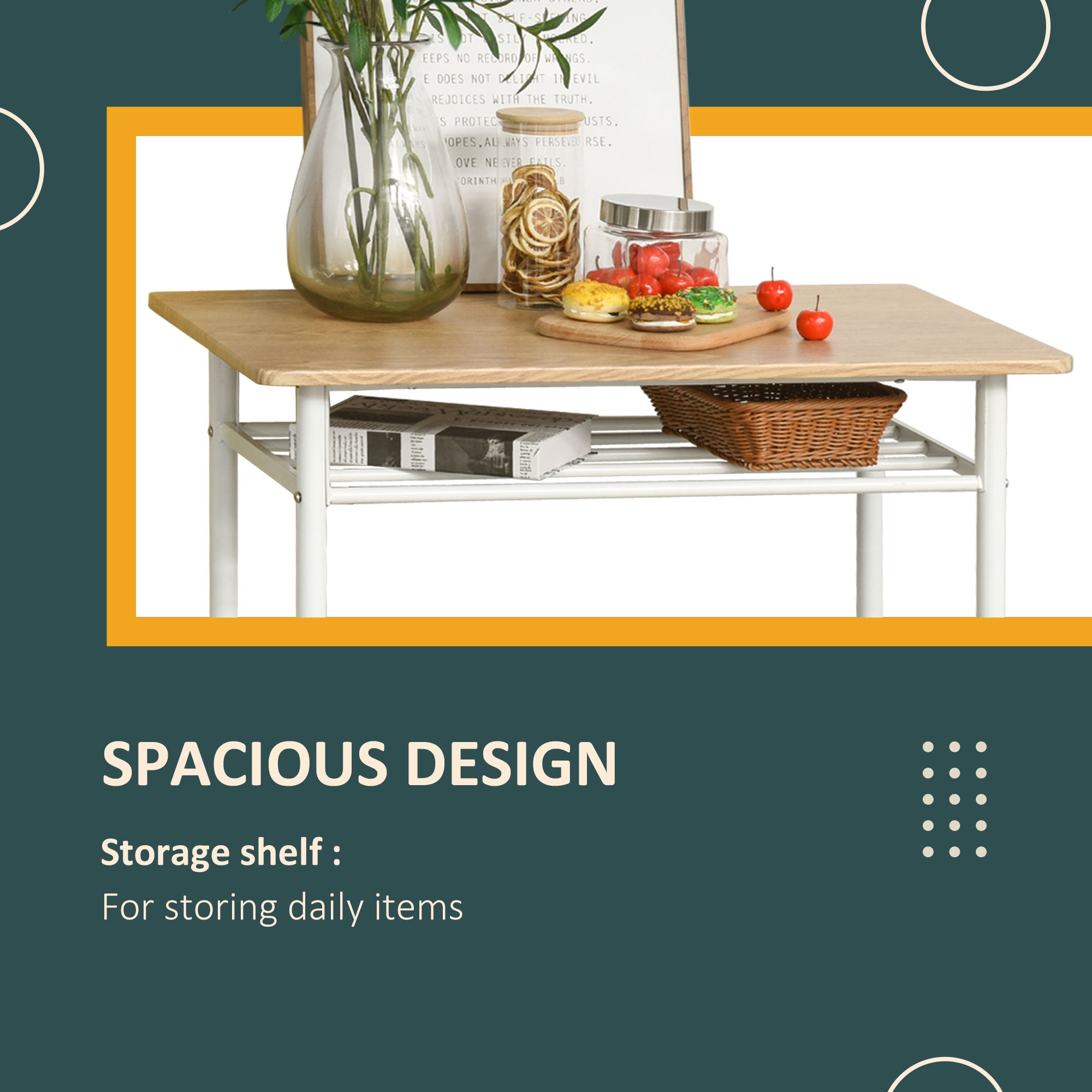 HOMCOM Bar Table Set, Bar Table and Stools Set, Footrest and Storage Shelf, for Kitchen, Dining Room, Pub, Cafe, White and Oak - North Peak Garden Furniture
