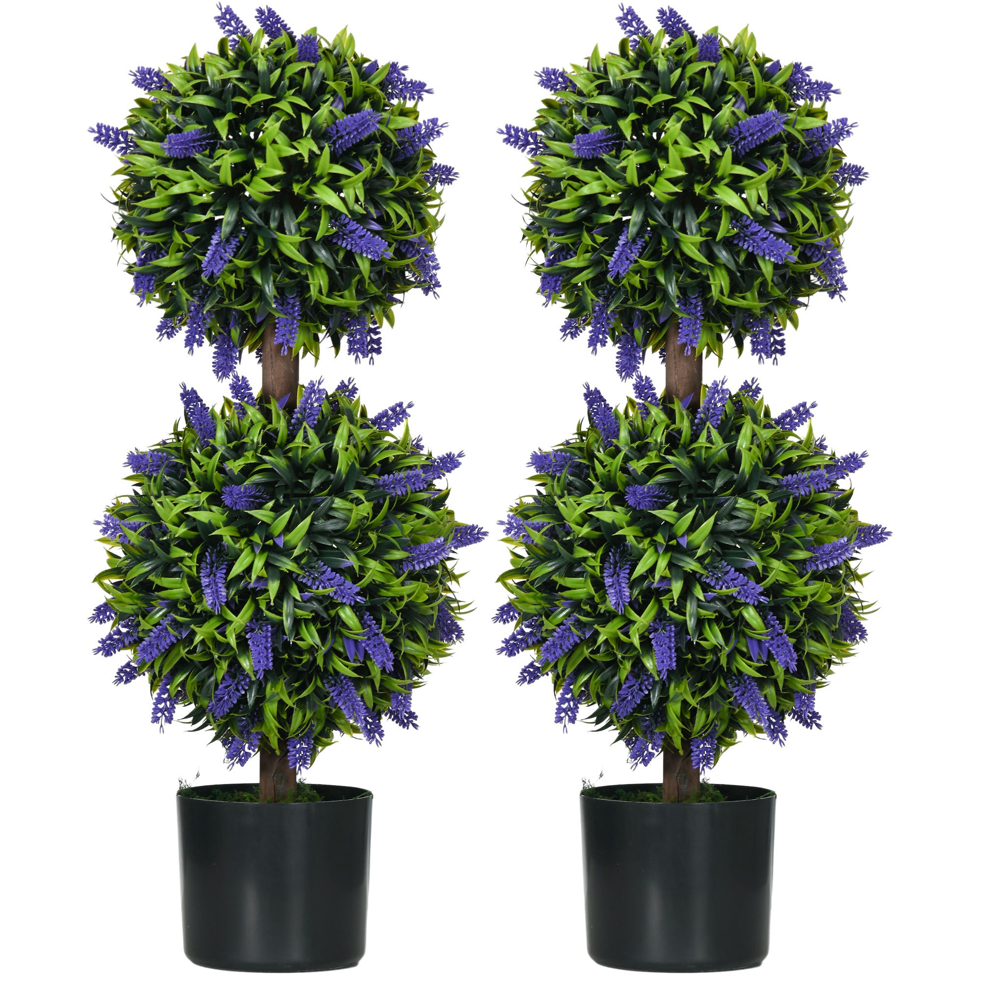 HOMCOM Set of 2 Artificial Plants, Lavender Flowers Ball Trees with Pot, for Home Indoor Outdoor Decor, 70cm