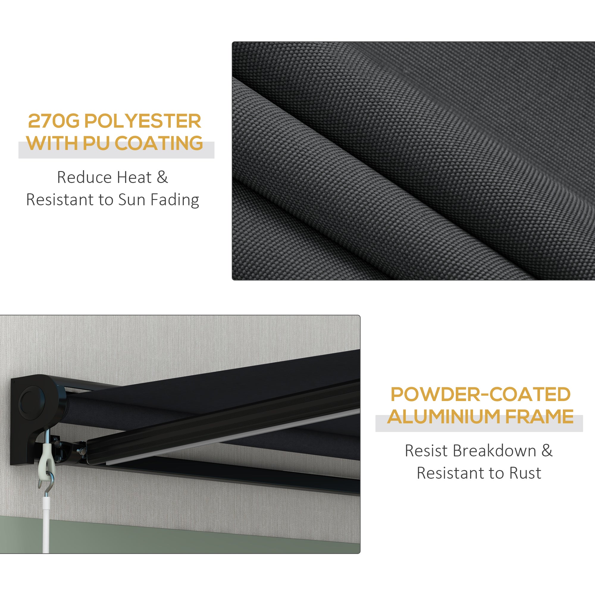 Outsunny 3 x 2.5m Electric Awning with LED Light, Aluminium Frame Retractable Awning Sun Canopies for Patio Door Window - North Peak Garden Furniture