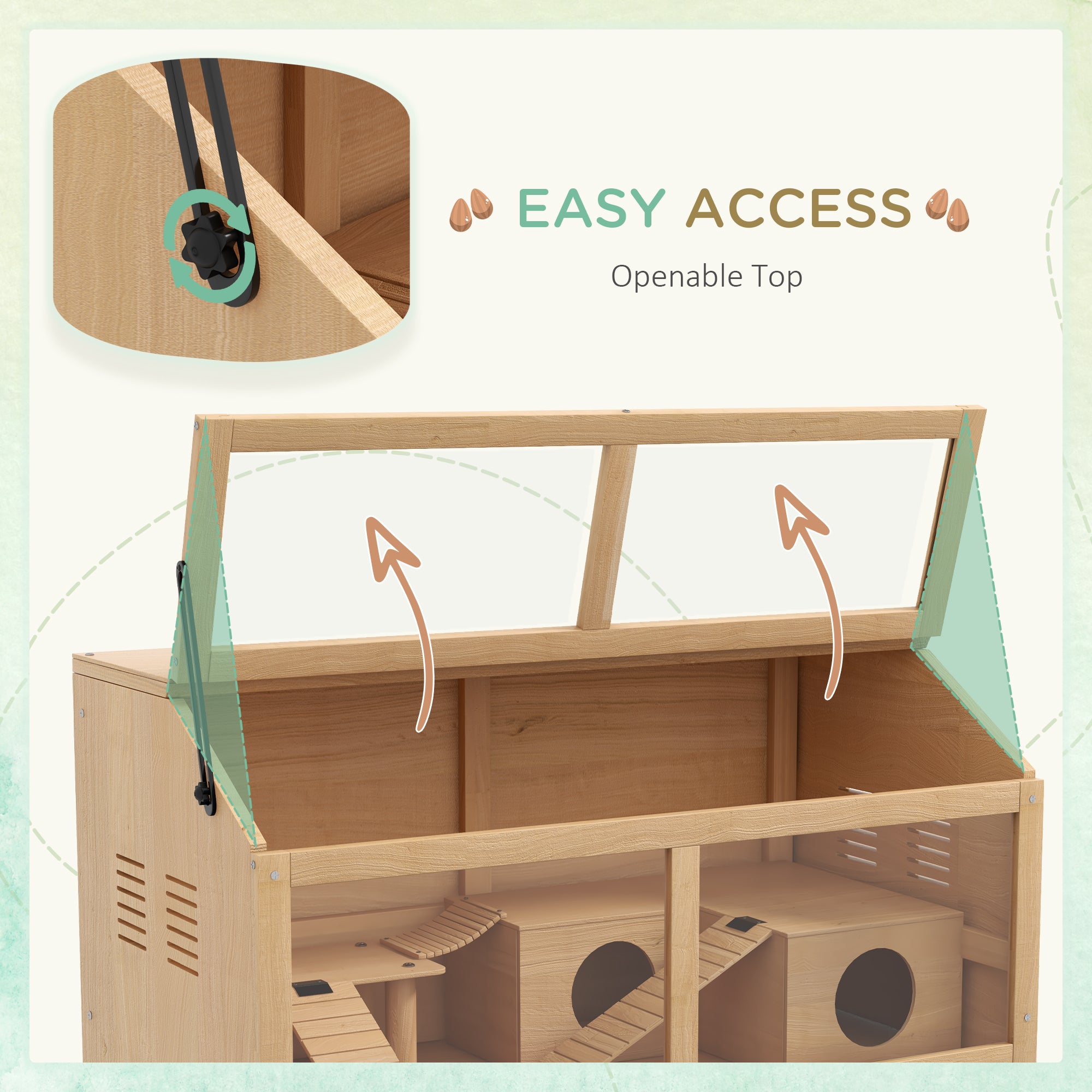 PawHut Hamster Cage, Wooden Small Animal Cage for Gerbils, Mice w/ Suspension Bridge, Openable Top, Hut, 85 x 45 x 44cm Nature - North Peak Garden Furniture