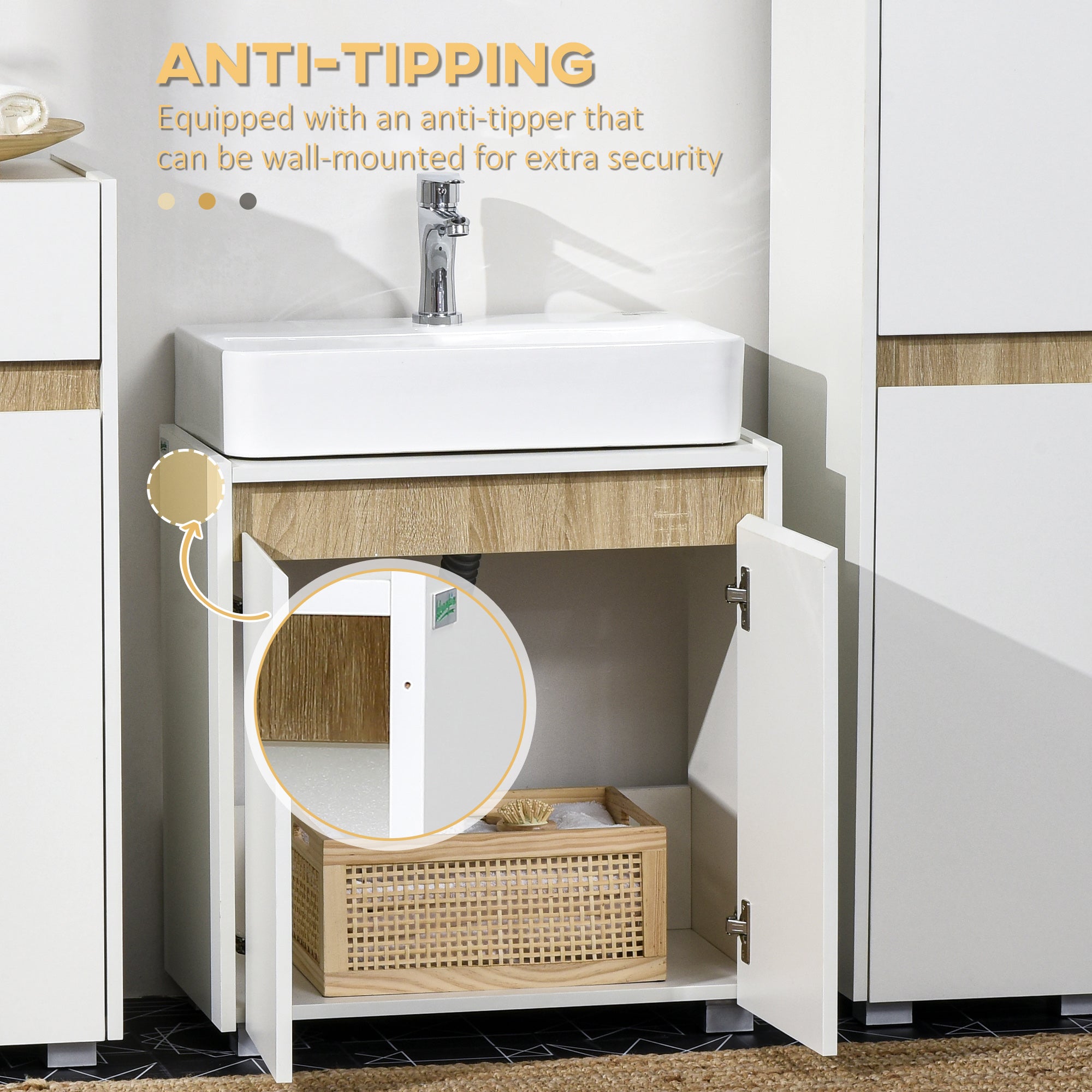 kleankin Modern Bathroom Sink Cabinet, Floor Standing Under Sink Cabinet, Freestanding Storage Cupboard with Double Doors, White - North Peak Garden Furniture
