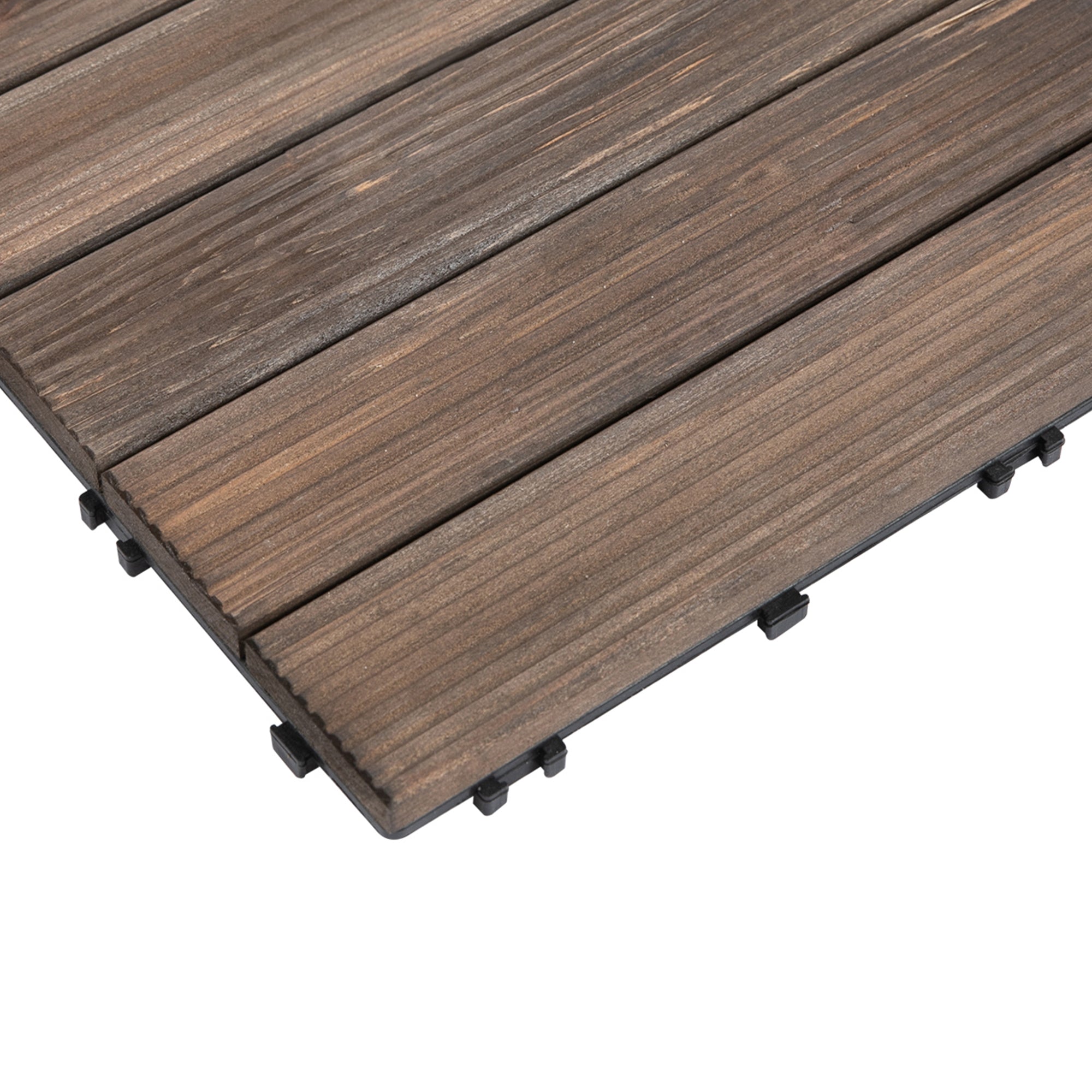 Outsunny 27 Pcs Solid Wood Interlocking Decking Tiles For Patio, Balcony, Roof Terrace, Hot Tub, Black, (30 x 30 cm Per Piece) - North Peak Garden Furniture