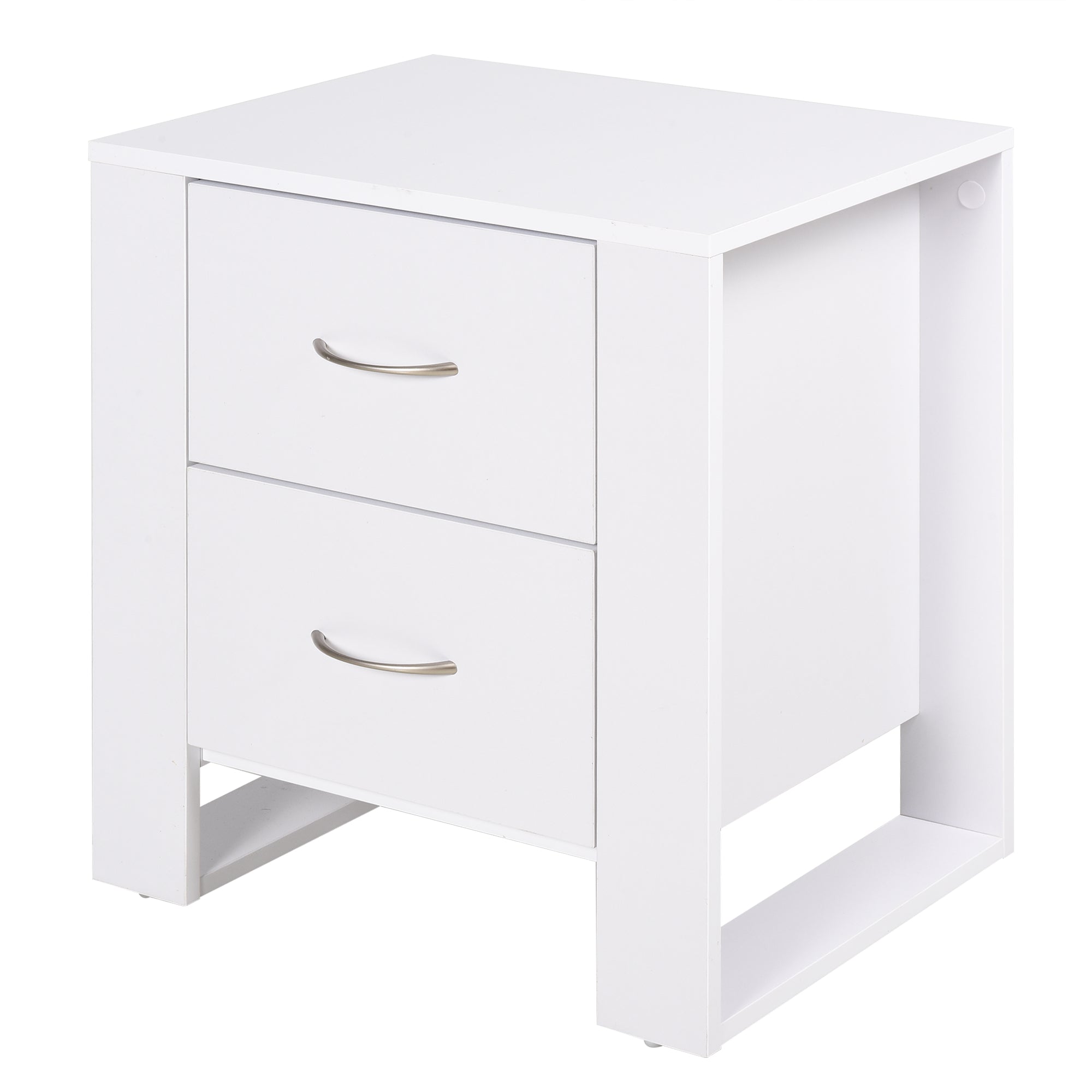 HOMCOM Bedside Table with 2 Drawers, Modern Boxy Design, Elevated Base, Melamine Finish, Bedroom Storage, White