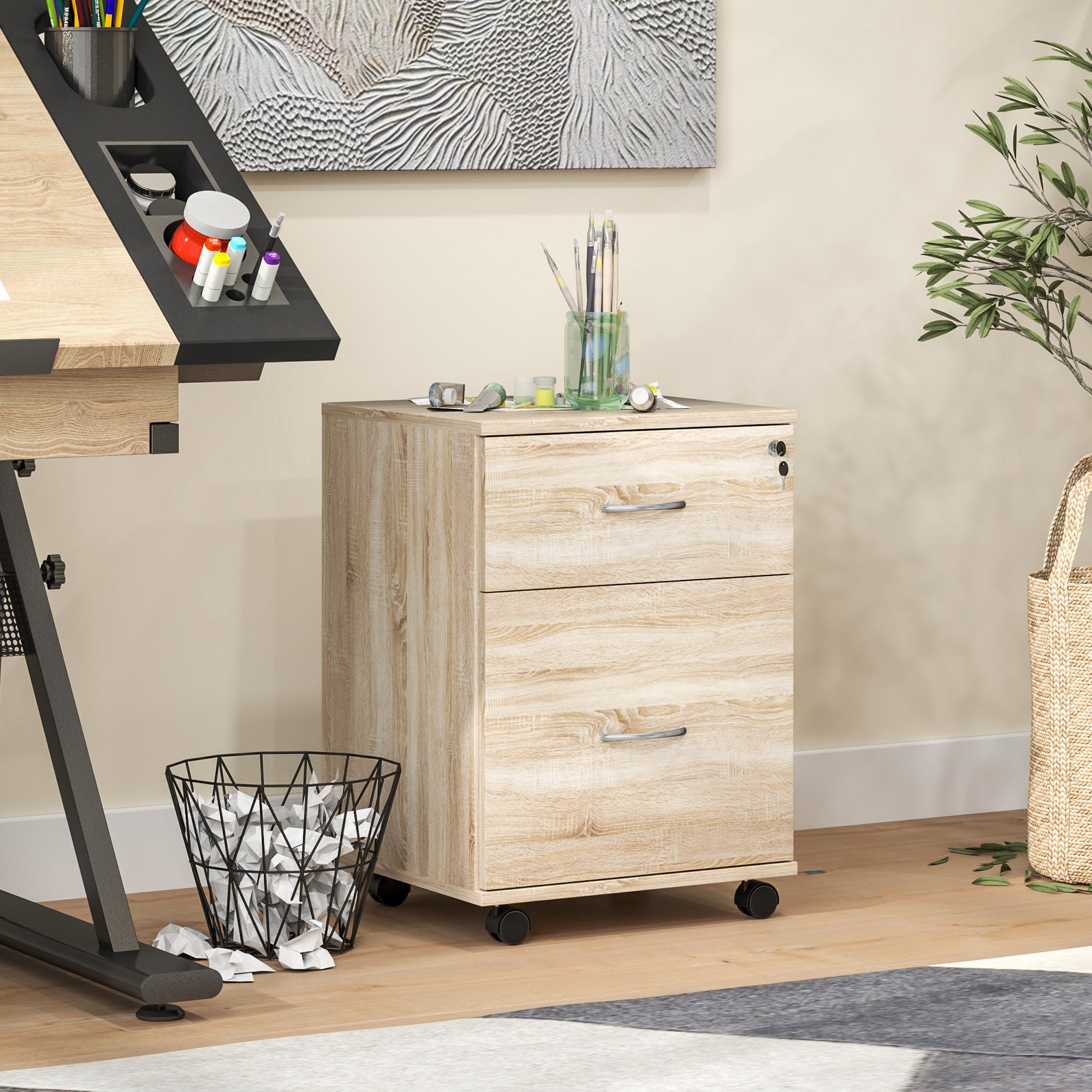HOMCOM Two Drawer Lockable Filing Cabinet - Wood-Effect - North Peak Garden Furniture