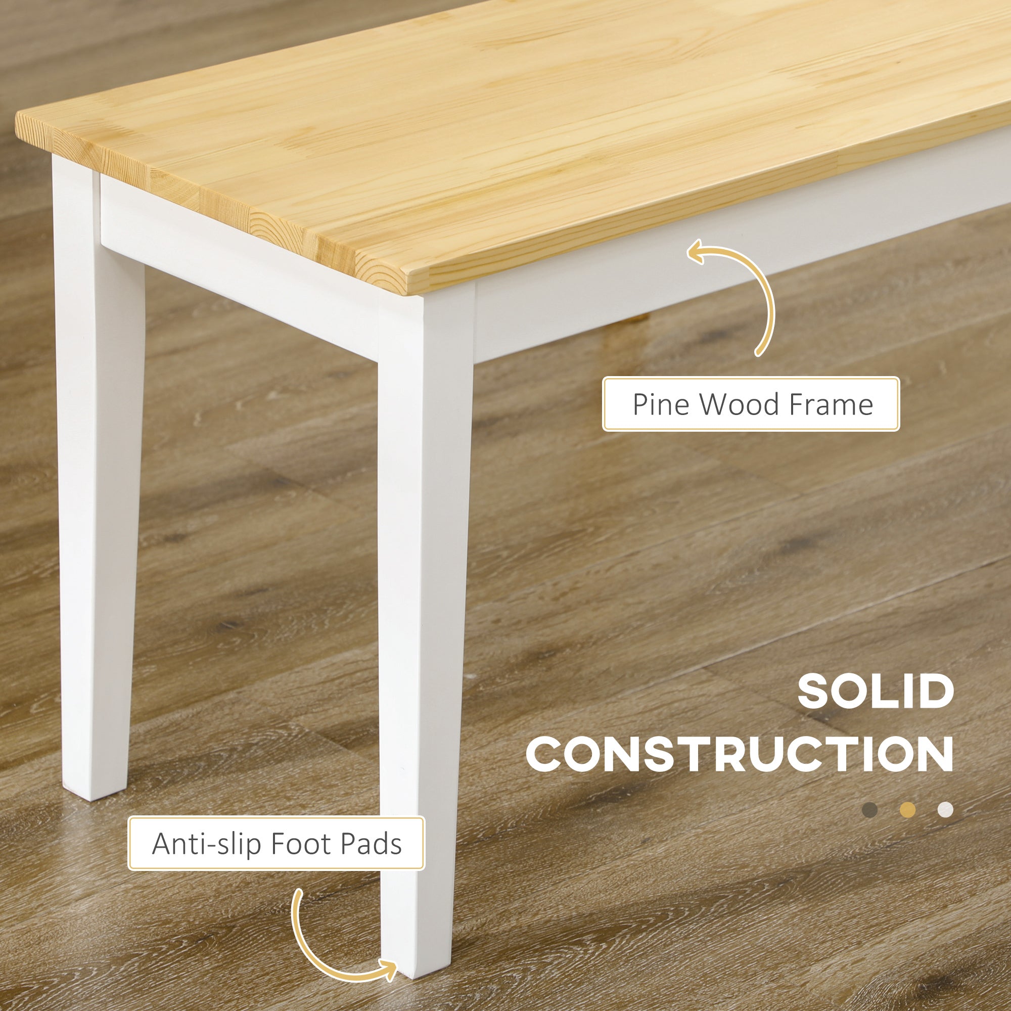 HOMCOM 102 cm Wood Dining Bench for 2 People, Wooden Bench for Kitchen, Dining Room, Entryway, White