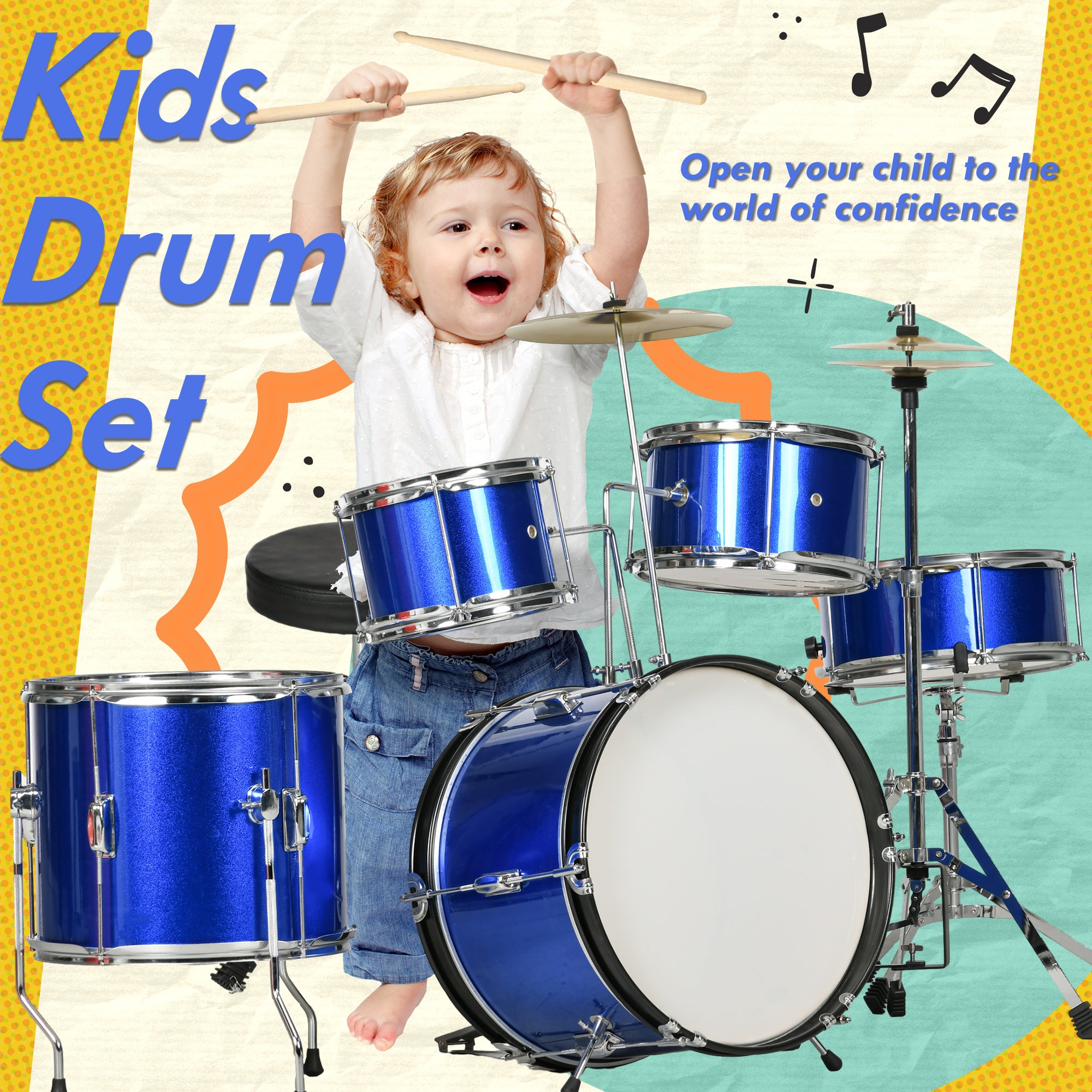 AIYAPLAY 11-Piece Kids Drum Kits w/ Stool, Drumsticks, Pedal, Cymbals, for 3-6 Years, Blue - North Peak Garden Furniture