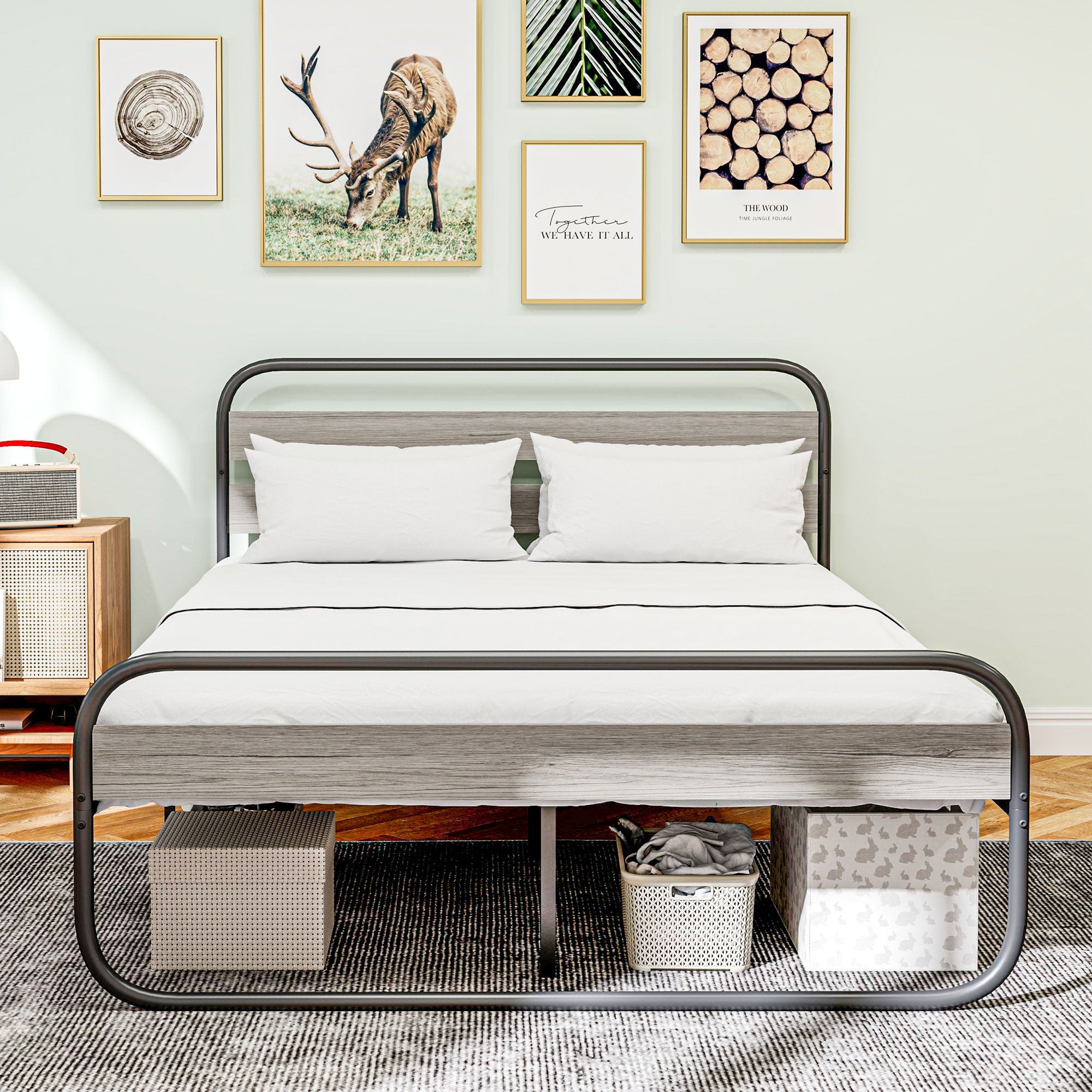 HOMCOM King Size Steel Industrial Bed Frame - Black - North Peak Garden Furniture