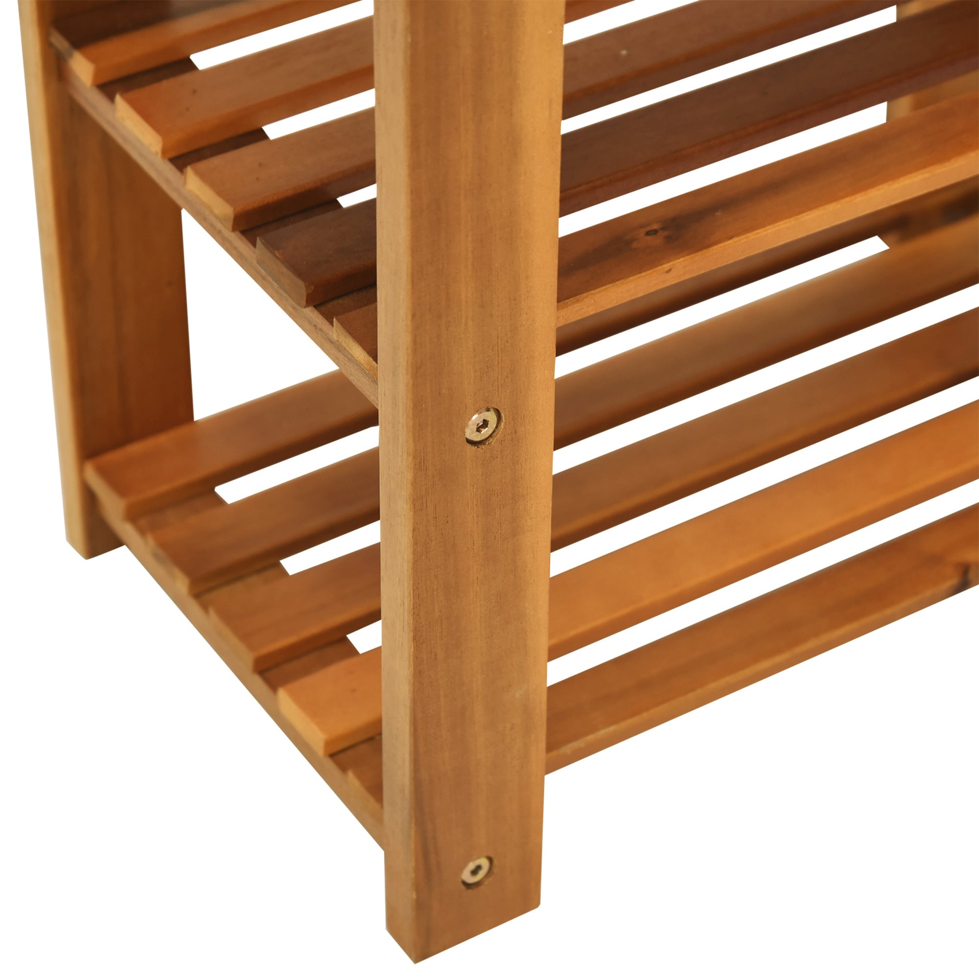 HOMCOM Acacia Wood Shoe Bench, 3-Tier Shoe Storage Rack, Hallway Organizer Shelf, for Entryway, Living Room, Bedroom, 50 x 28 x 45 cm, Teak - North Peak Garden Furniture