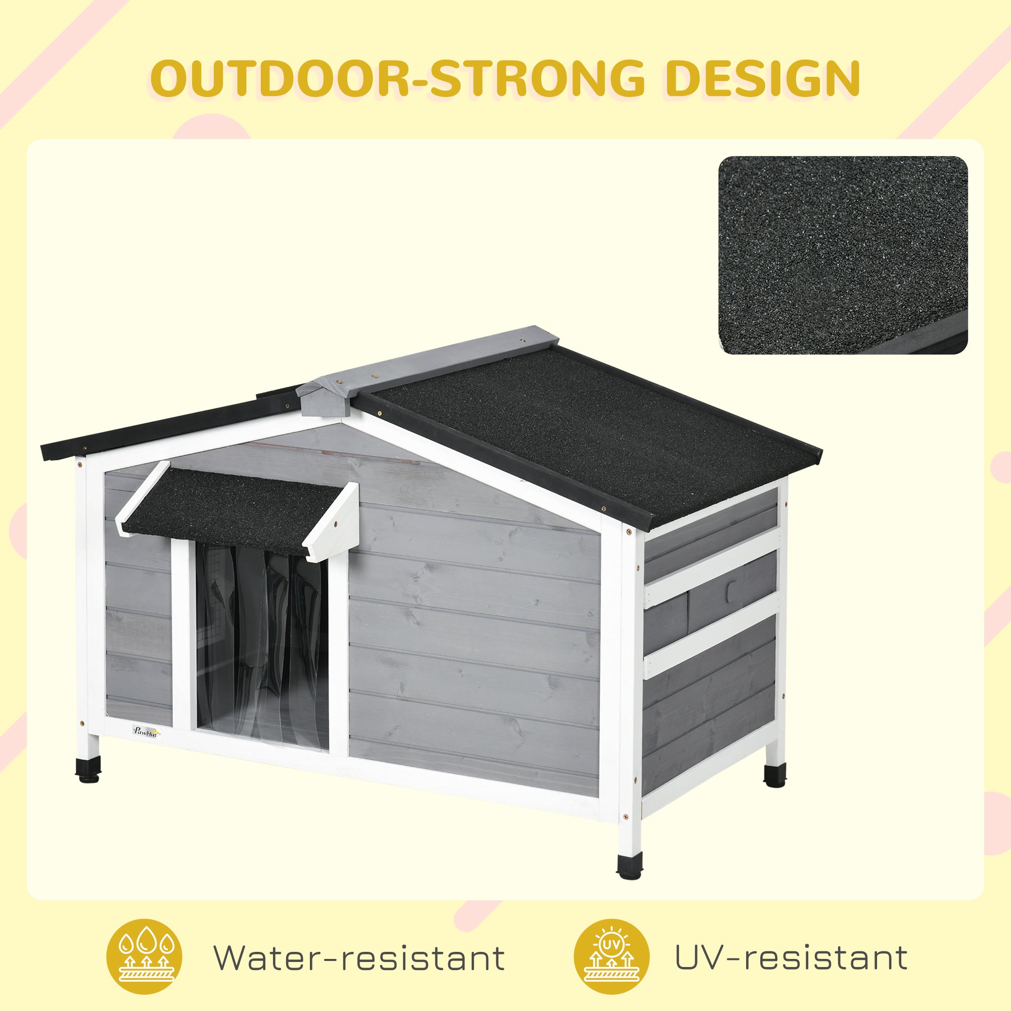 PawHut Wooden Dog Kennel for Outside, for Medium Dogs, 65H x 97L x 72Wcm, Grey - North Peak Garden Furniture