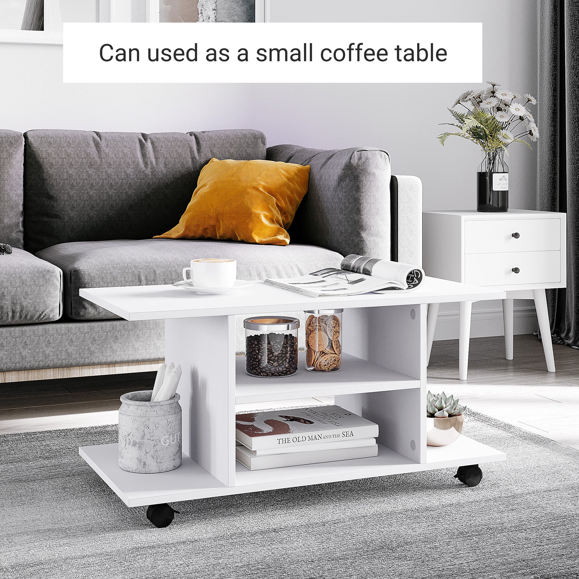 HOMCOM Modern TV Cabinet Stand Storage Shelves Table Mobile Bedroom Furniture Bookshelf Bookcase White - North Peak Garden Furniture