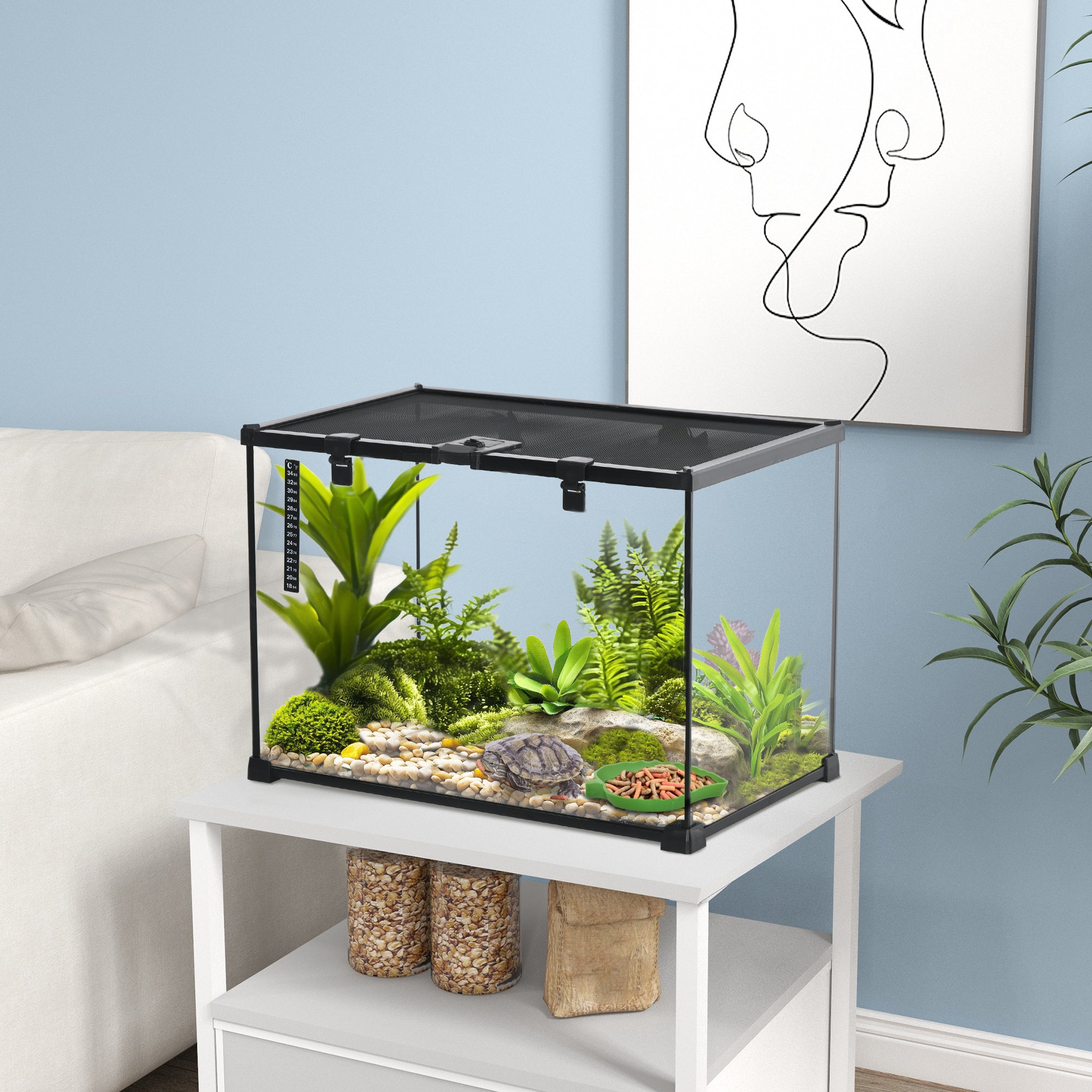 PawHut Glass Reptile Terrarium Insect Breeding Tank Vivarium Habitats with Thermometer for Lizards, Horned Frogs, Snakes, Spiders - Large 50 x 30 x 35cm - North Peak Garden Furniture