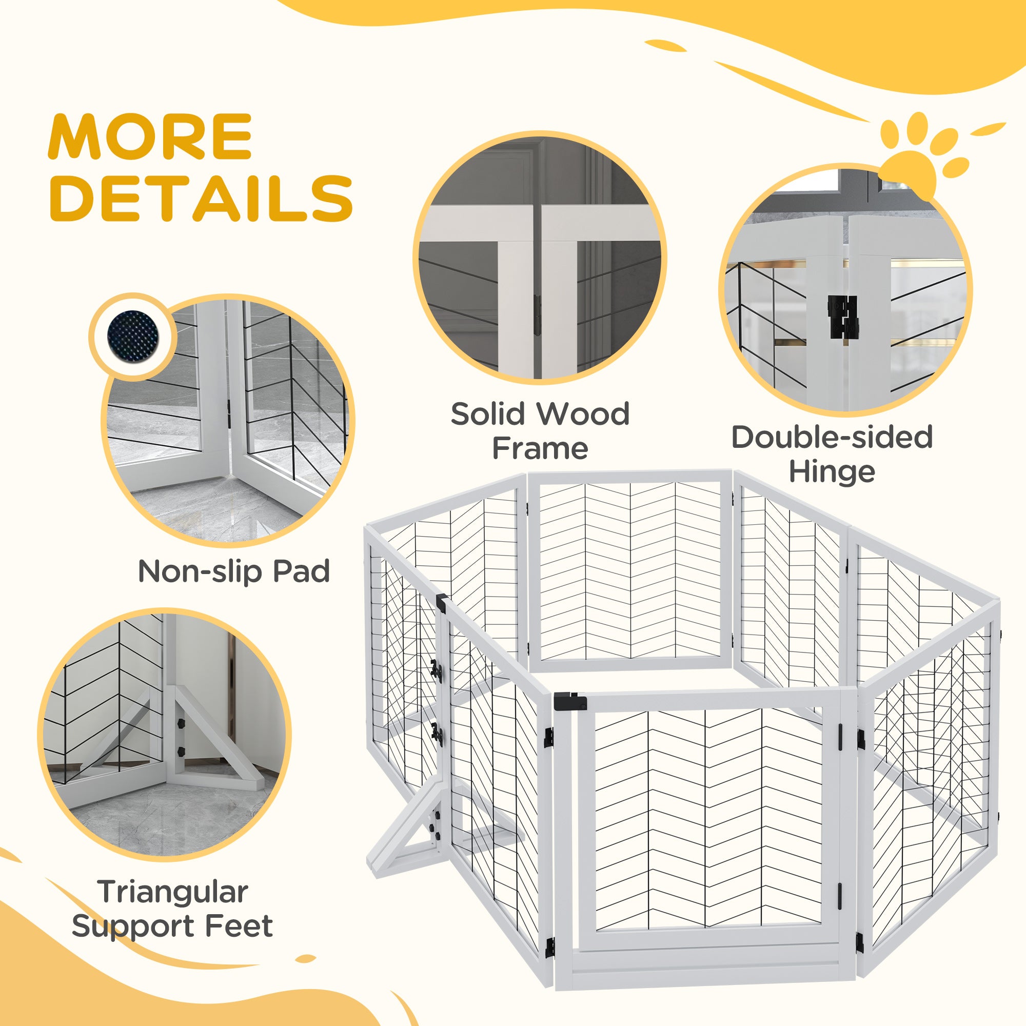 PawHut 8 Panels Foldable Pet Gate with Support Feet, for House, Doorway, Stairs, Small and Medium Dogs - White - North Peak Garden Furniture