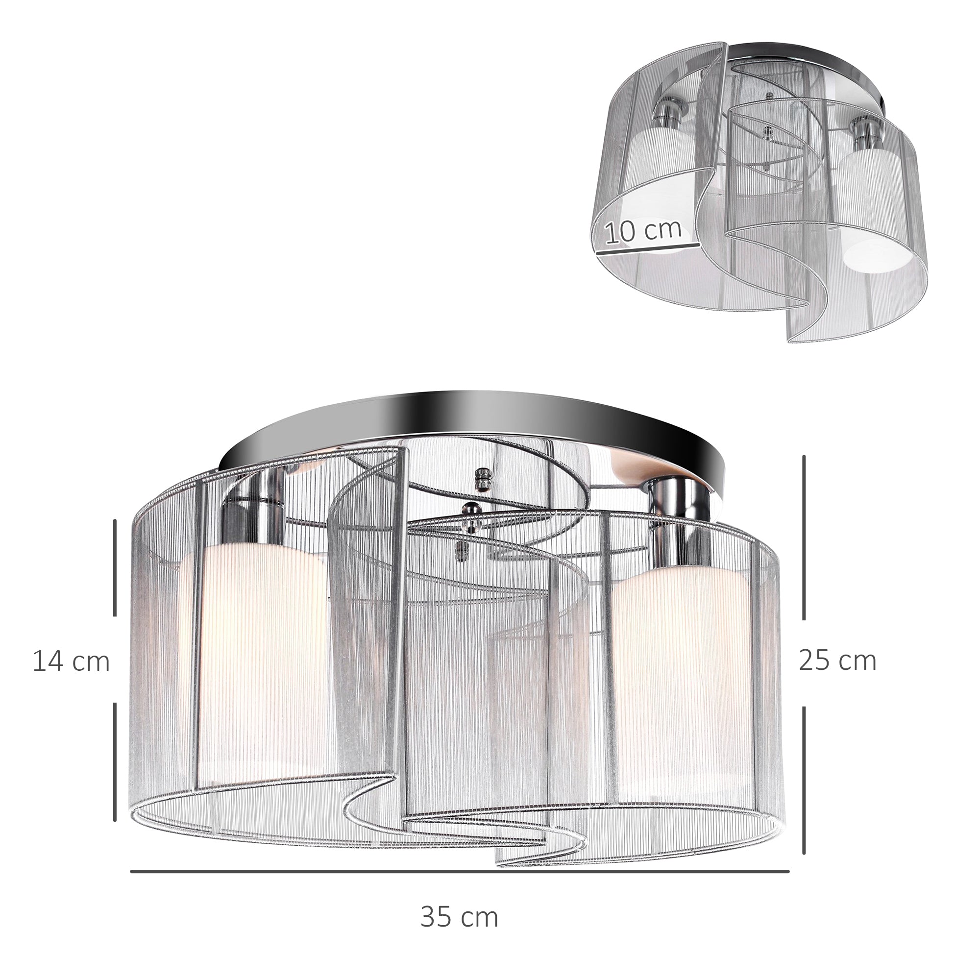 HOMCOM Modern Chandelier, Semi-Flush Mount Ceiling Light with 2 Light, E27 Bulb Base for Hallway, Dining Room, Living Room, White and Silver - North Peak Garden Furniture
