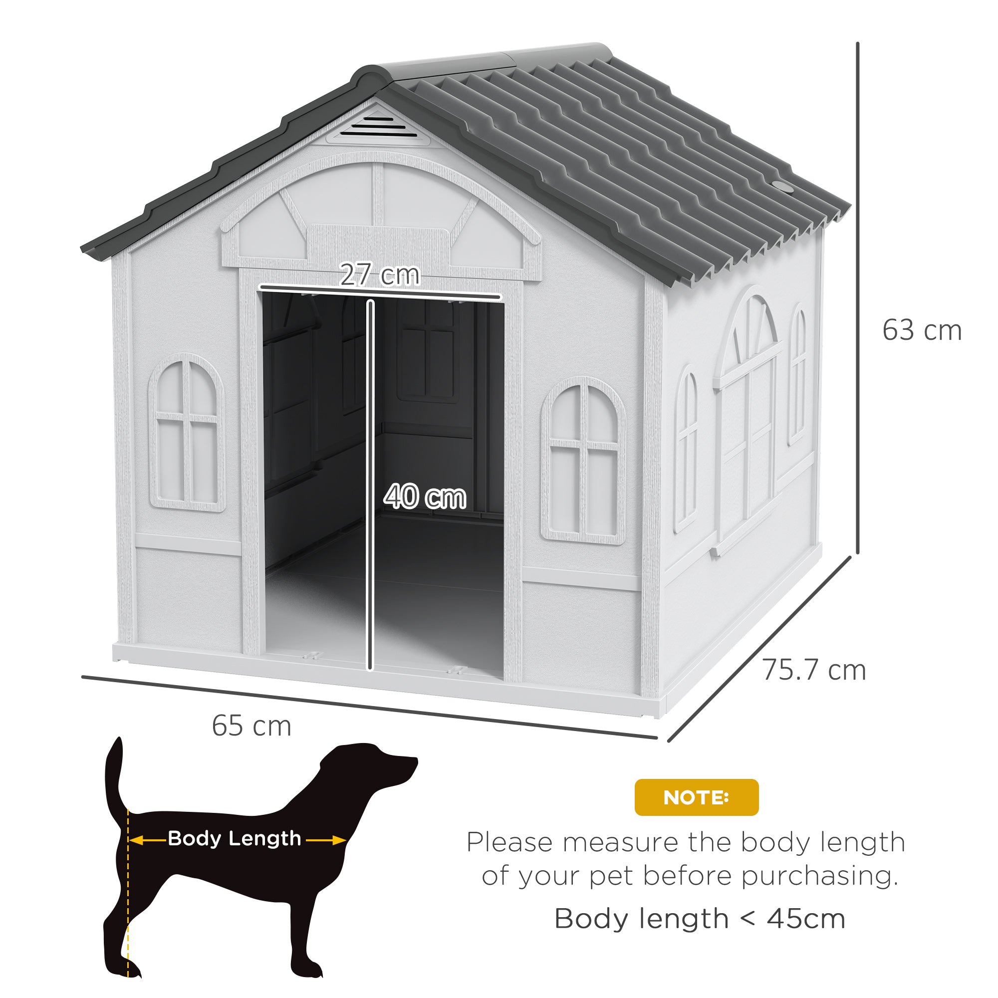 PawHut Plastic Weather-Resistant Dog House, for Indoors and Outdoors, Medium Dogs - Grey - North Peak Garden Furniture