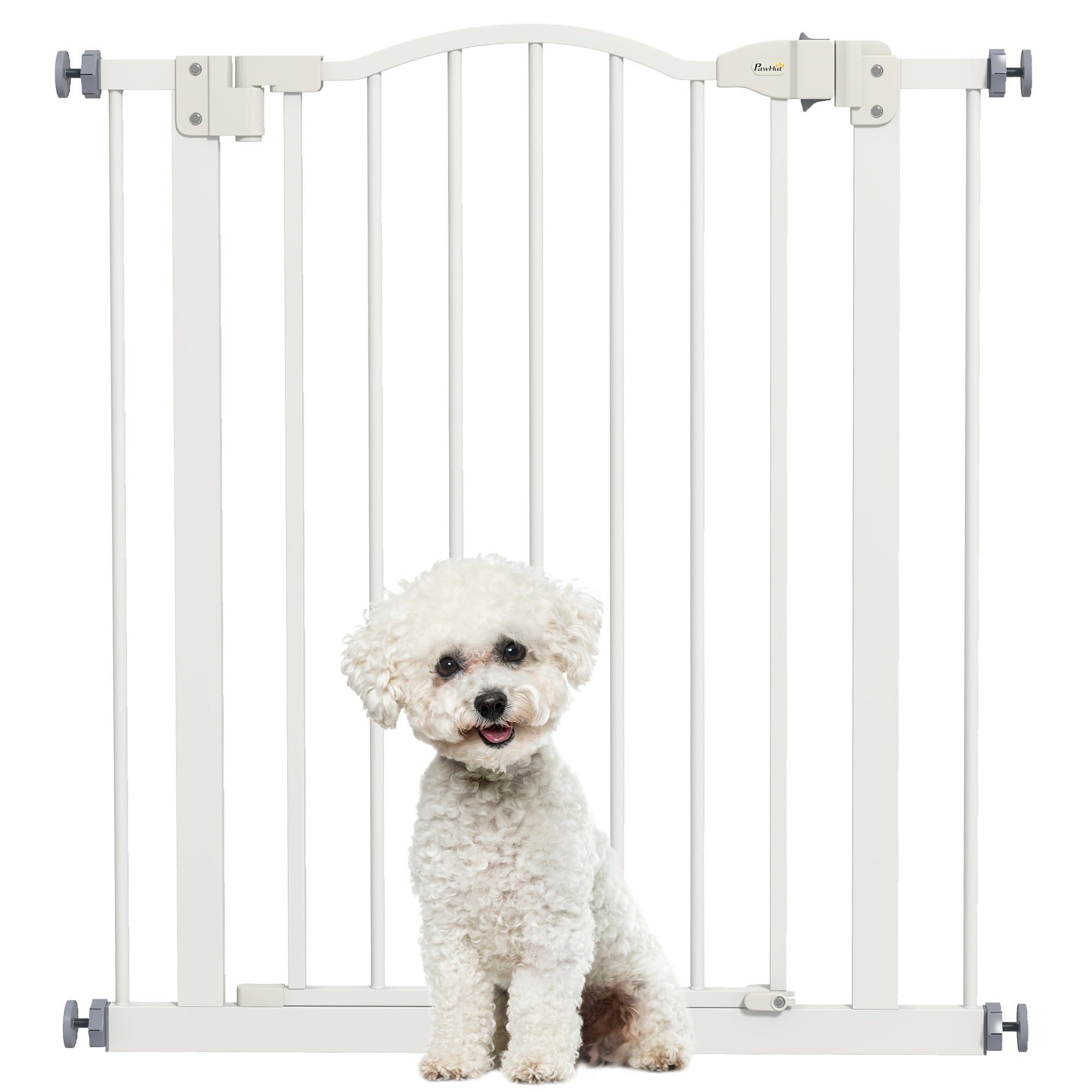 PawHut Metal 74-80cm Adjustable Pet Gate Safety Barrier w/ Auto-Close Door White - North Peak Garden Furniture