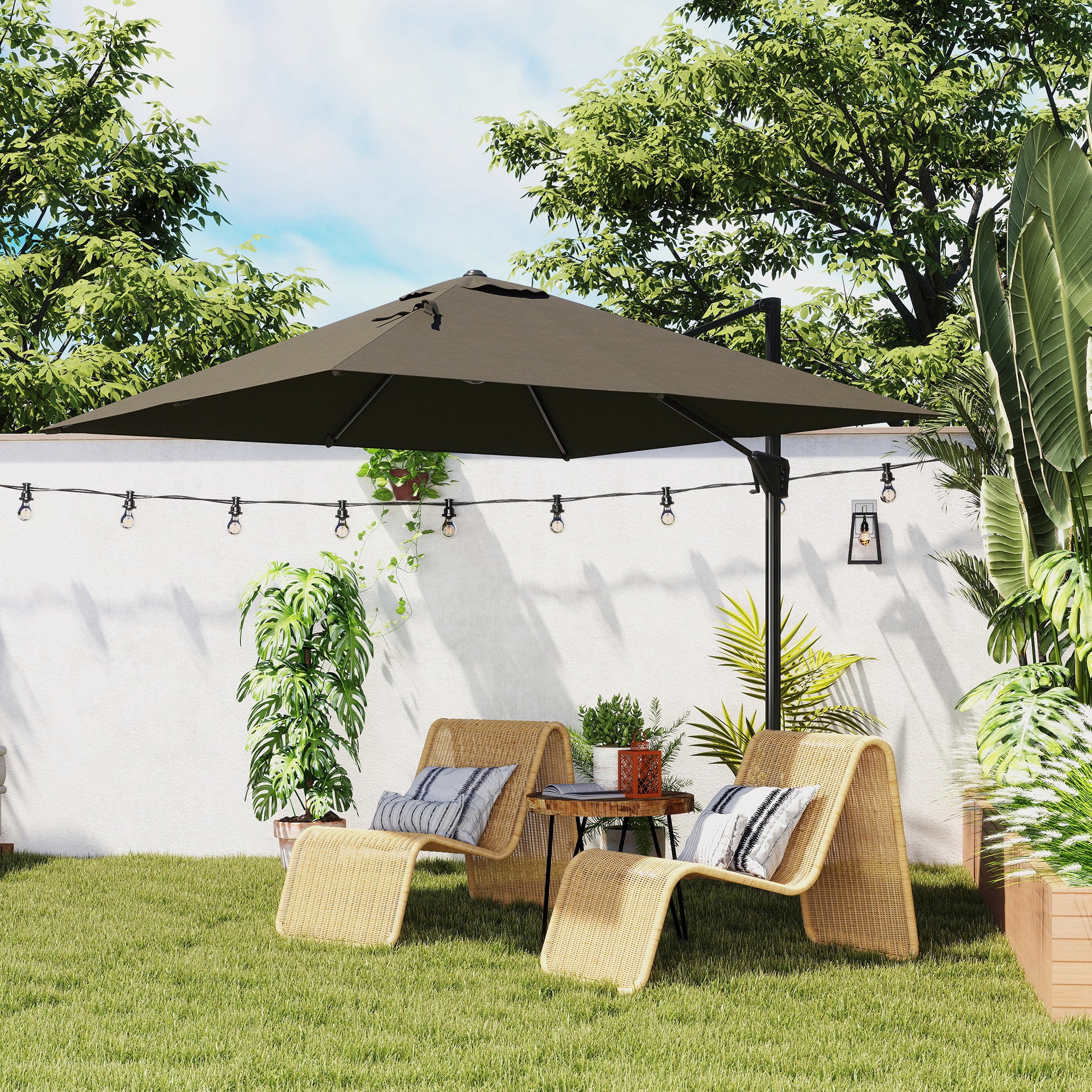 Outsunny Patio Offset Parasol Umbrella - Tan - North Peak Garden Furniture