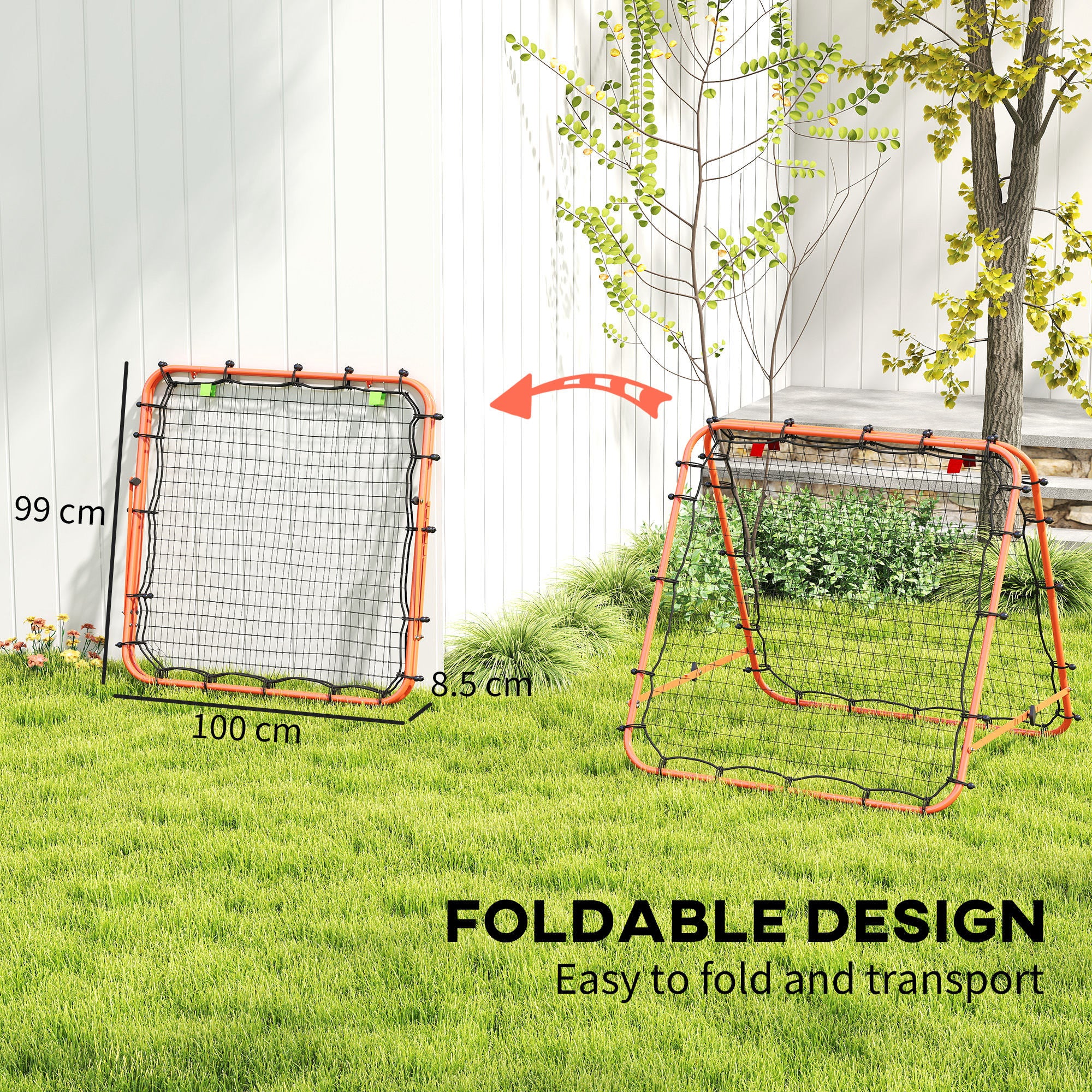 HOMCOM Double Sided Football Rebounder Net, Football Rebound Goal with Five Adjustable Angles, Orange - North Peak Garden Furniture