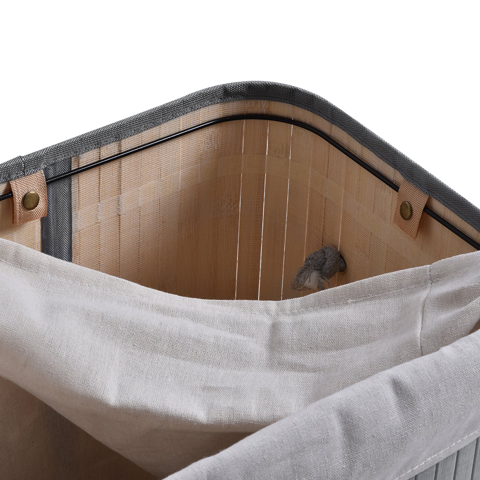 HOMCOM 70L Natural Wood Laundry Basket A Compartment w/Flip Lid Removable Lining Handles Board Base Foldable Durable Water-Resistant Dirty Clothes Storage Home Organisation Grey - North Peak Garden Furniture